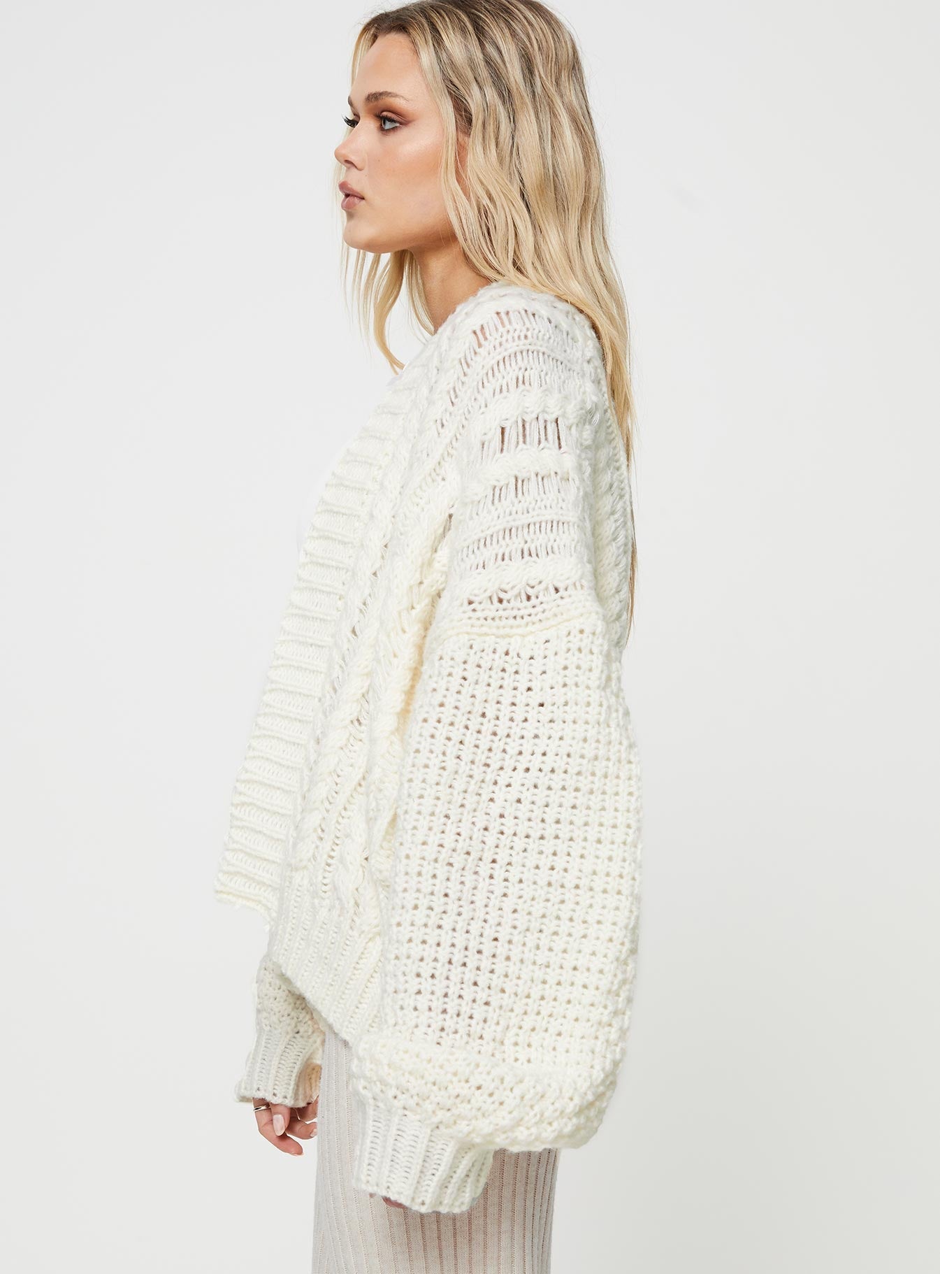 Abner Cable Cardigan Cream women's sweater by Ellevoria