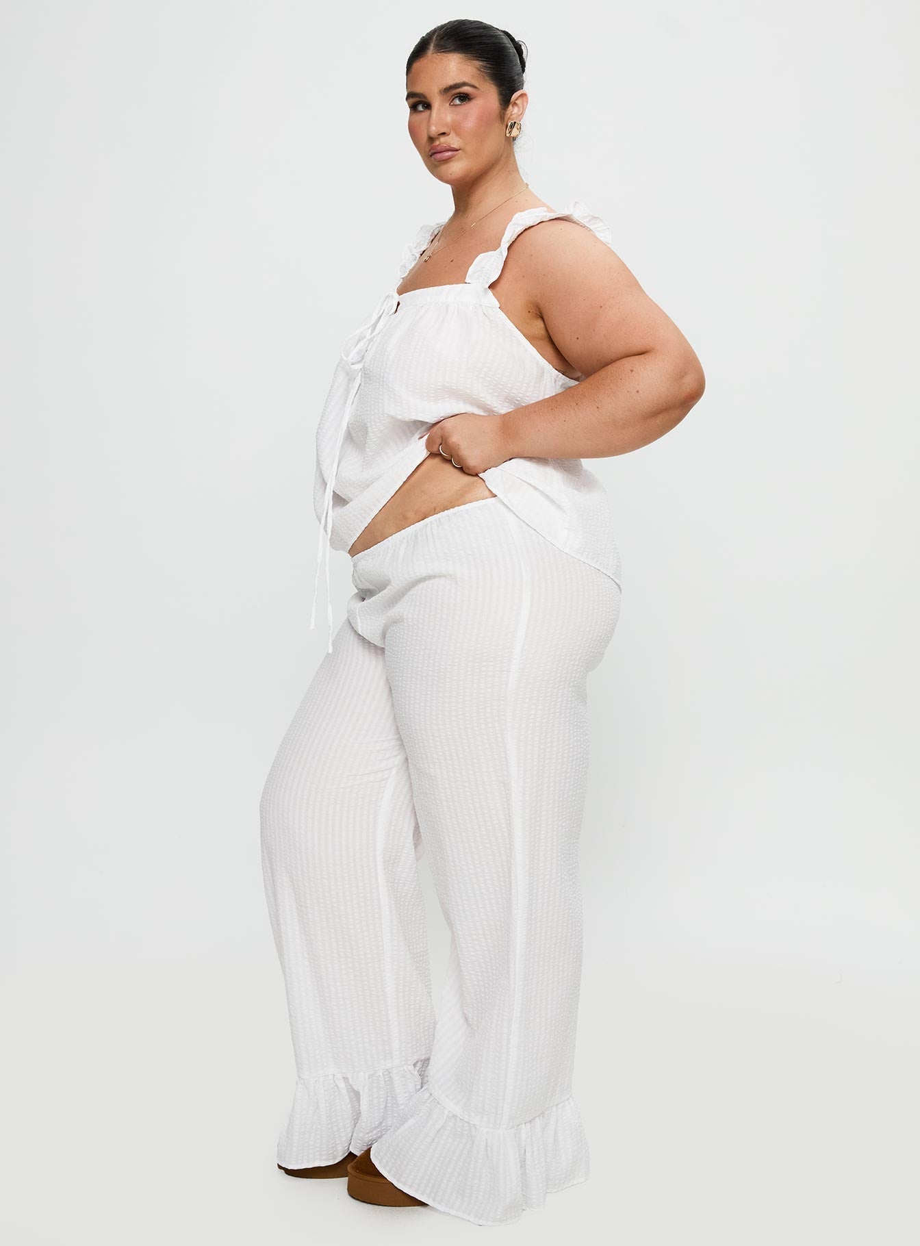 Santabelle Frill Pants White Curve women's pant set by Ellevoria