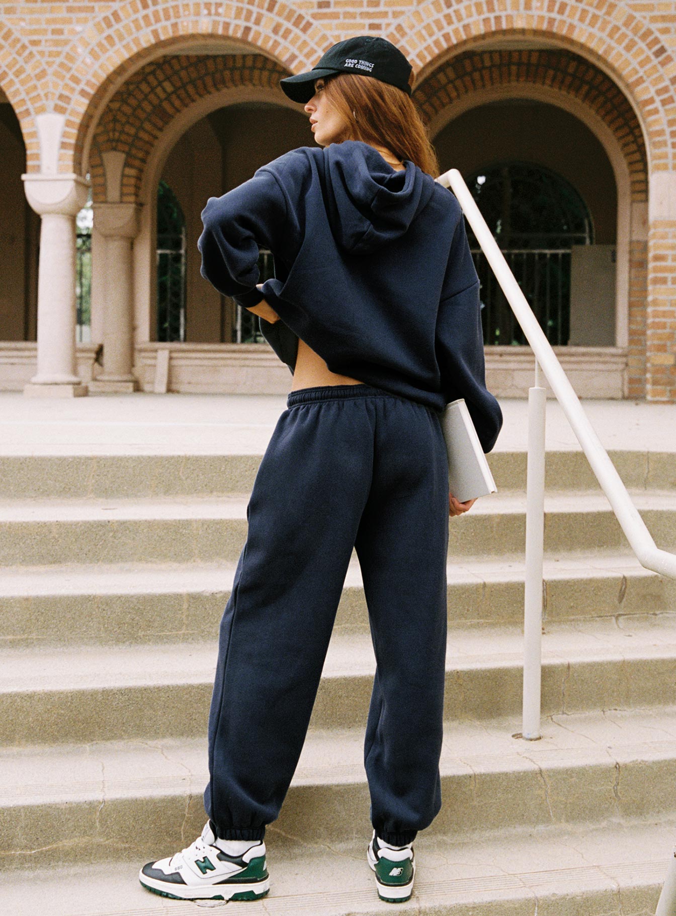 Dream Fleece Ankle Cuff Sweatpants Navy women's pant set by Ellevoria