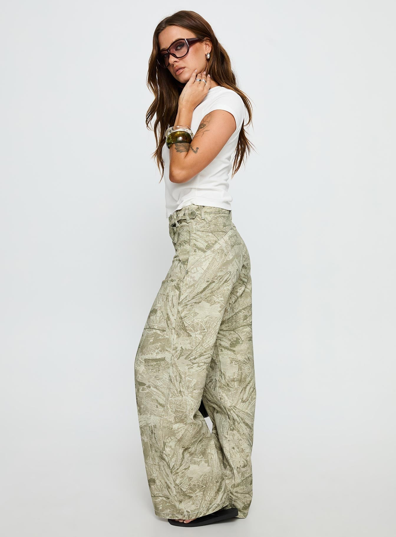 Mckinley Mid Rise Wide Leg Jeans Camouflage women's denim jeans by Ellevoria