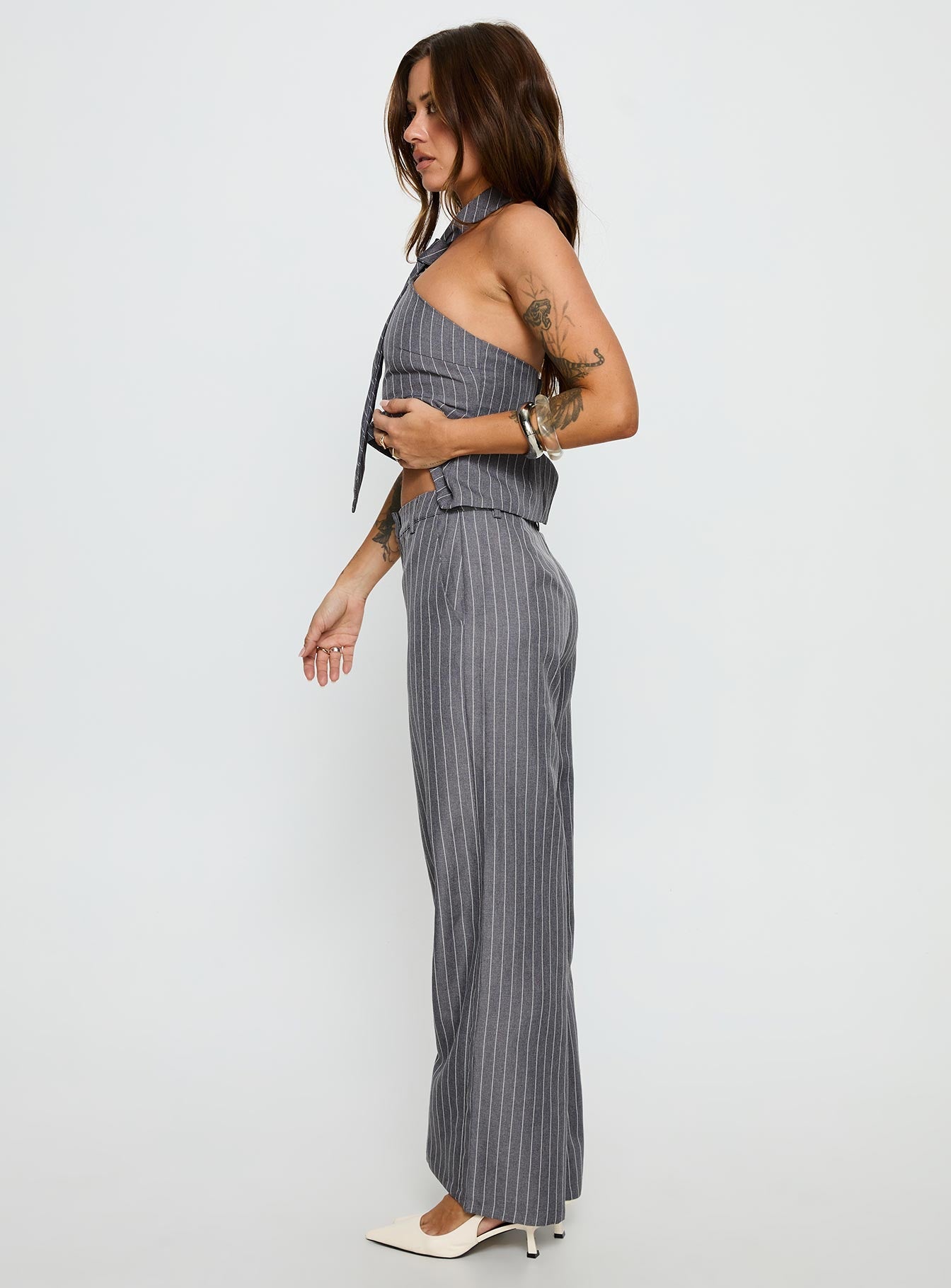 Uvelia Tailored Pants Grey Pinstripe - loose fit women's bottoms by Ellevoria