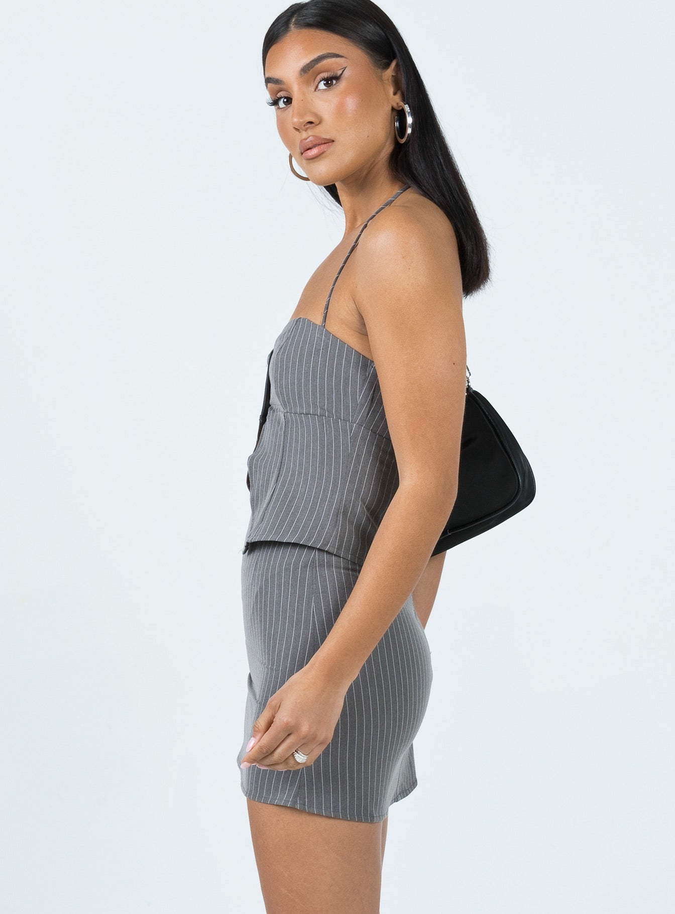 Luca Set Grey Stripe women's skirt set by Ellevoria