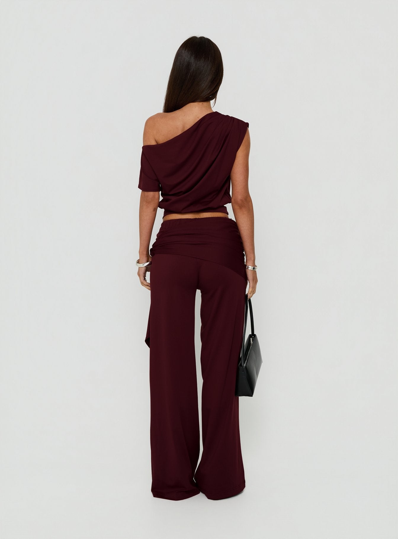Hadlia Tie Waist Pants Burgundy women's pant set by Ellevoria