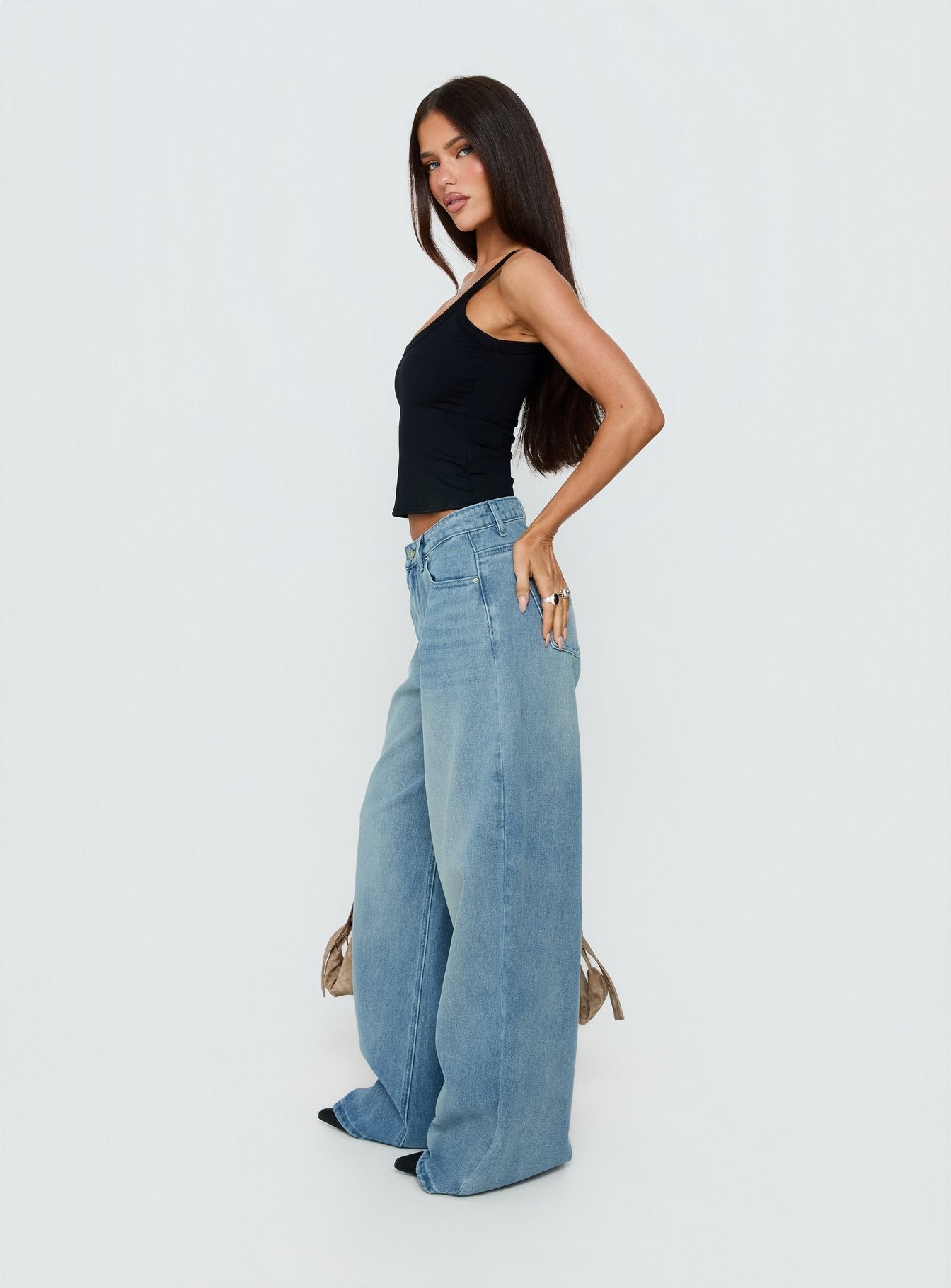 Naylor Mid Rise Wide Leg Jeans Light Blue Wash women's denim jeans by Ellevoria