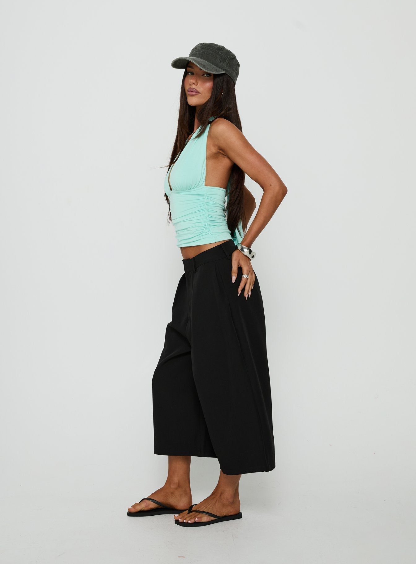 Busy Busy Low Baggy Capri Pant Black - loose fit women's bottoms by Ellevoria
