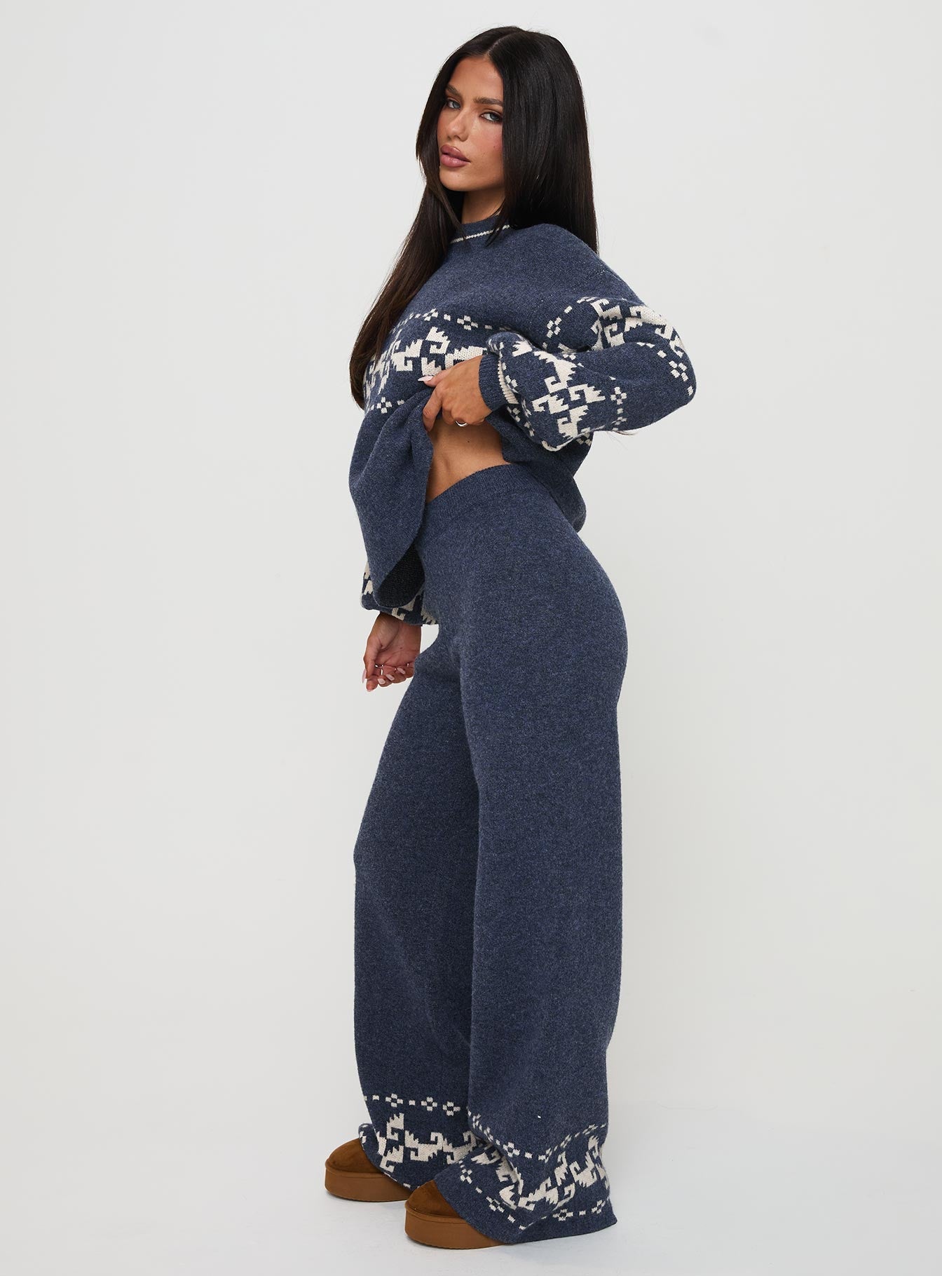 Alpine Knit Pants Navy / Cream women's pant set by Ellevoria