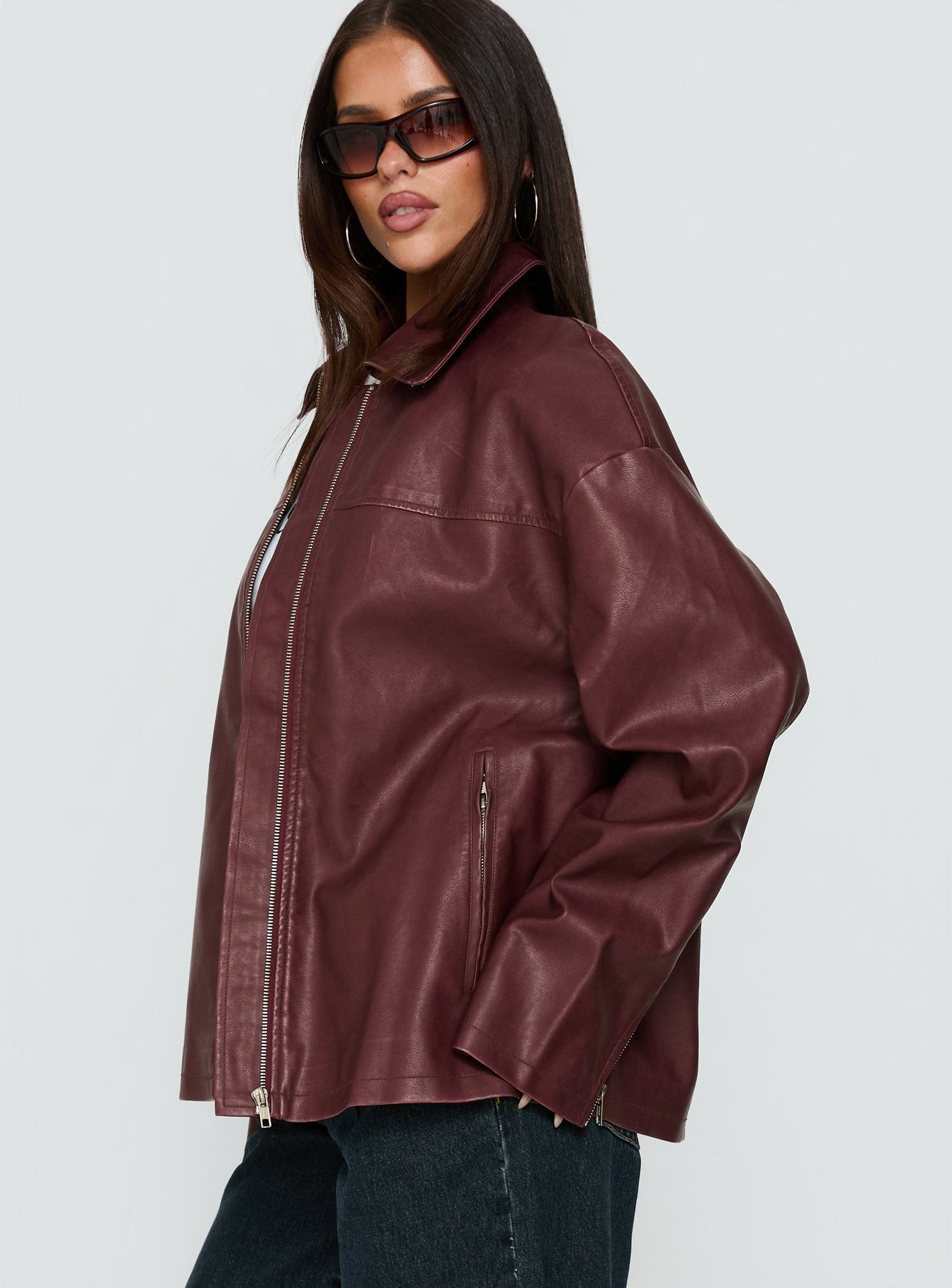 Napoleon Faux Leather Jacket Burgundy women's jacket by Ellevoria