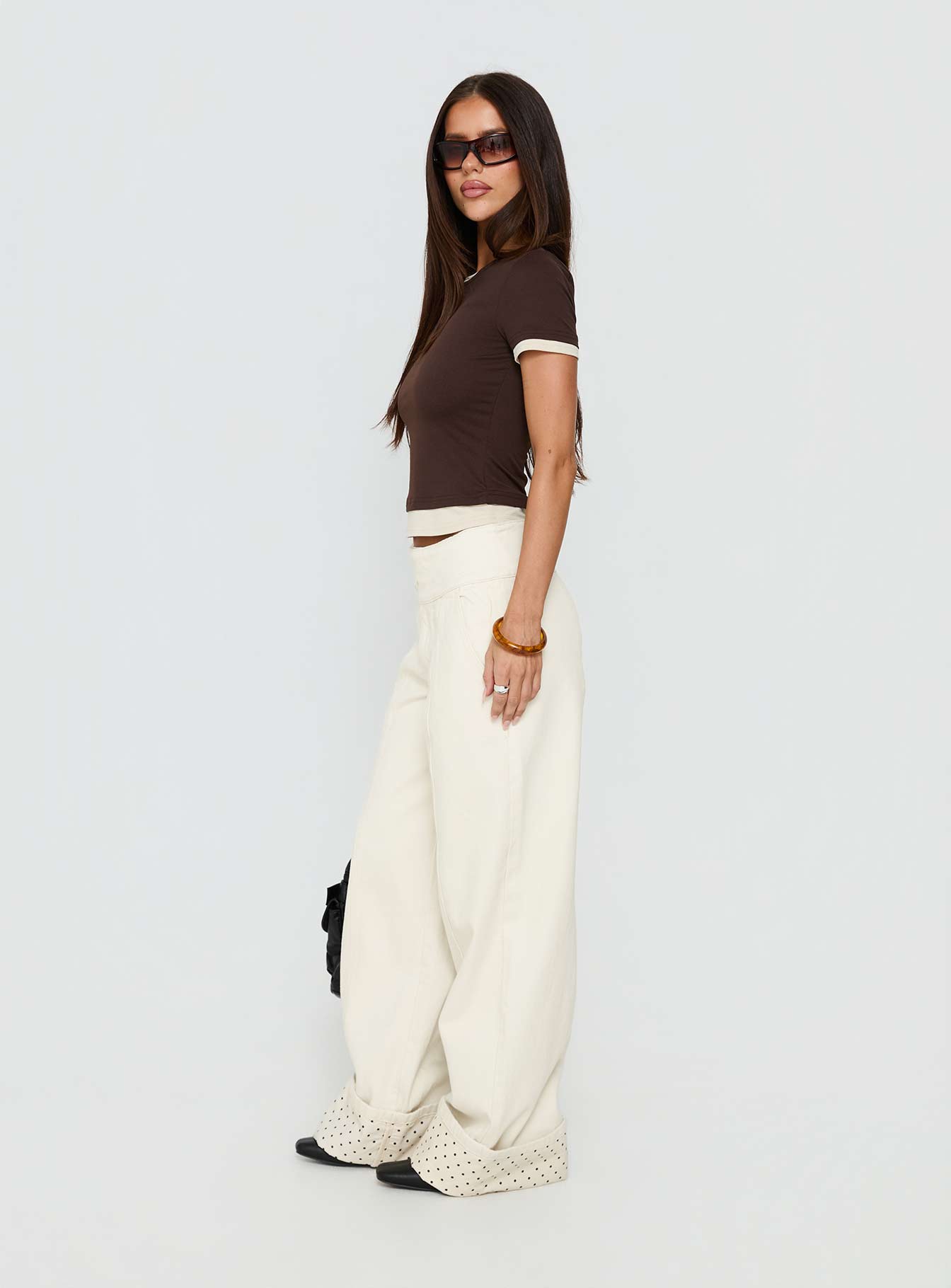 Nikoletta Foldover Jeans Cream / Polka women's denim jeans by Ellevoria