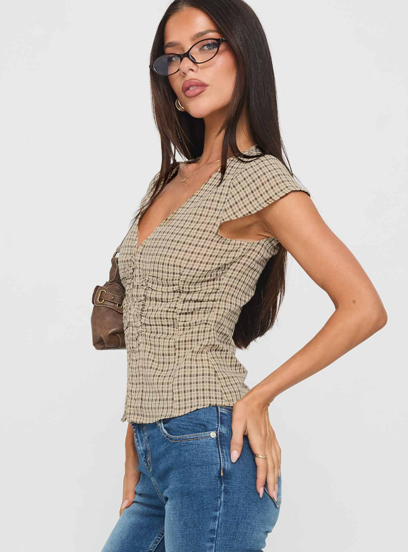 Indulgence Corset Top Beige Check - women's top by Ellevoria - view 4