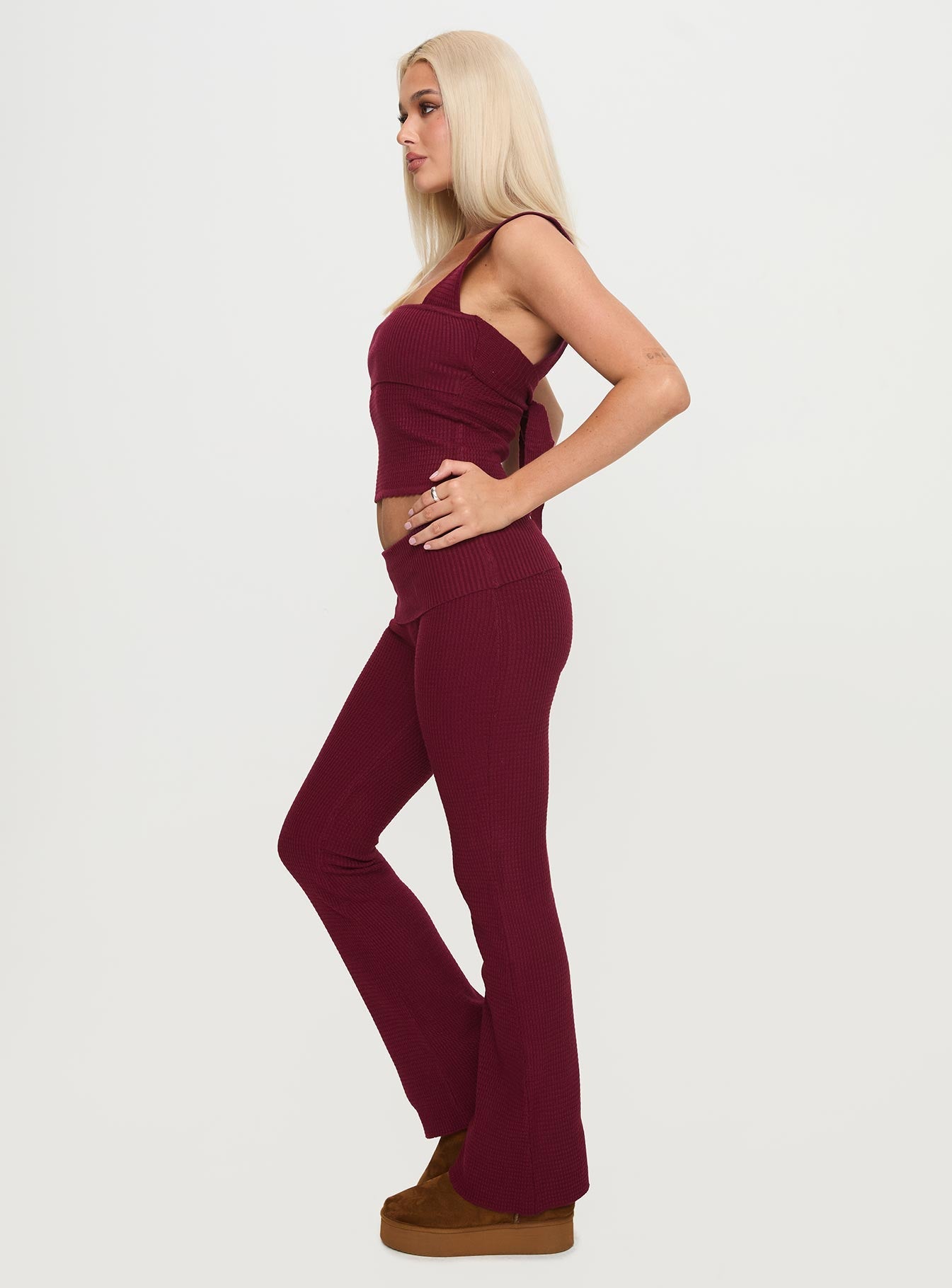 Closed Eyes Flared Pants Maroon women's pant set by Ellevoria