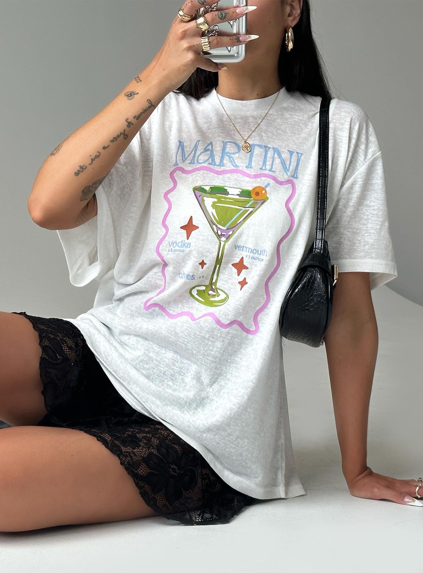 Martini Oversized Tee White - women's top by Ellevoria - view 10