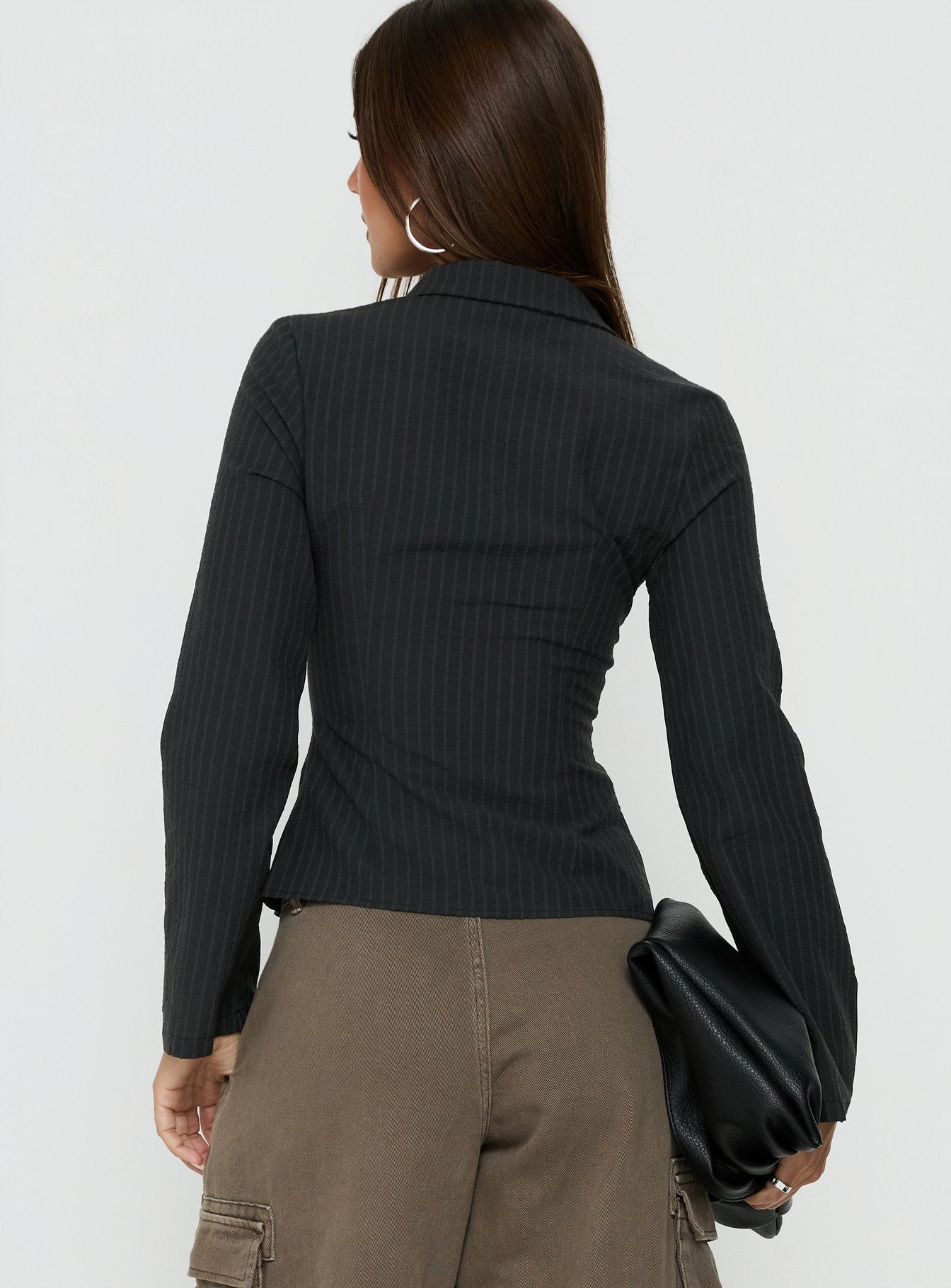 Anni Pinstripe Shirt Black - women's shirt by Ellevoria - view 5