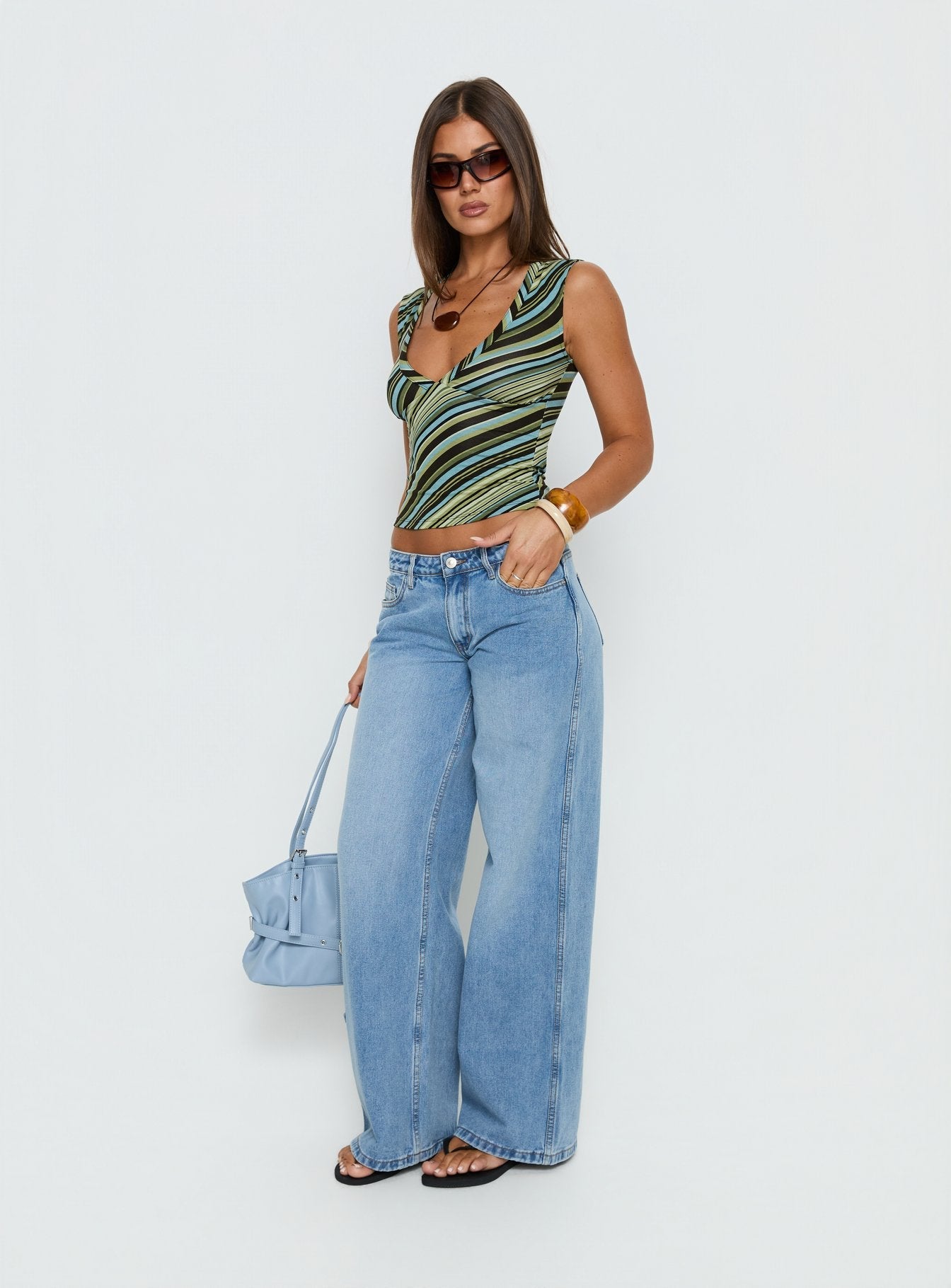 Ramos Low Rise Wide Leg Denim Jeans Bright Blue Wash women's denim jeans by Ellevoria