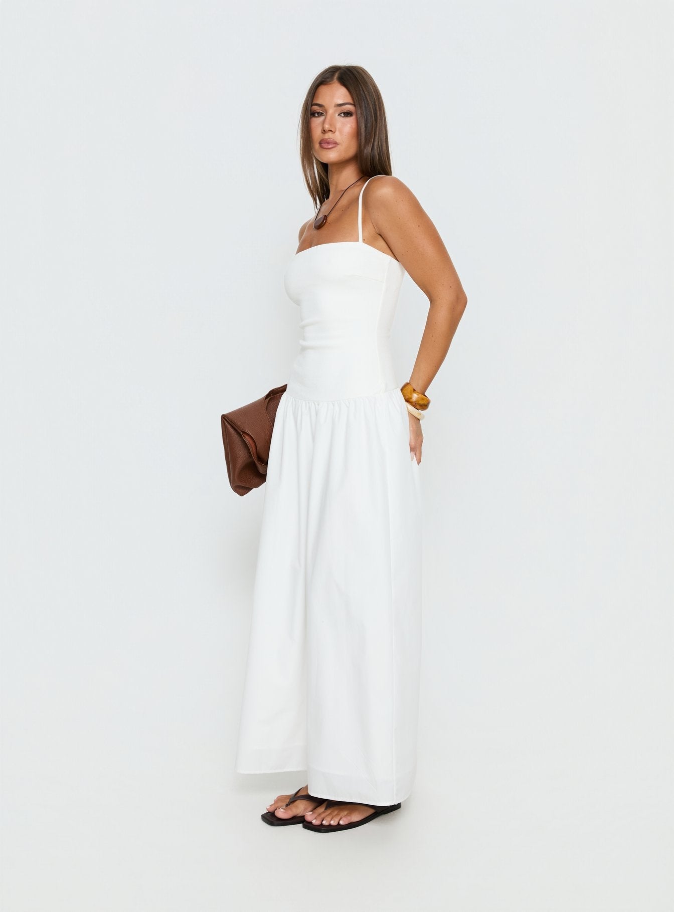 Erroll Drop Waist Knit Maxi Dress White - women's maxi dress by Ellevoria - view 4