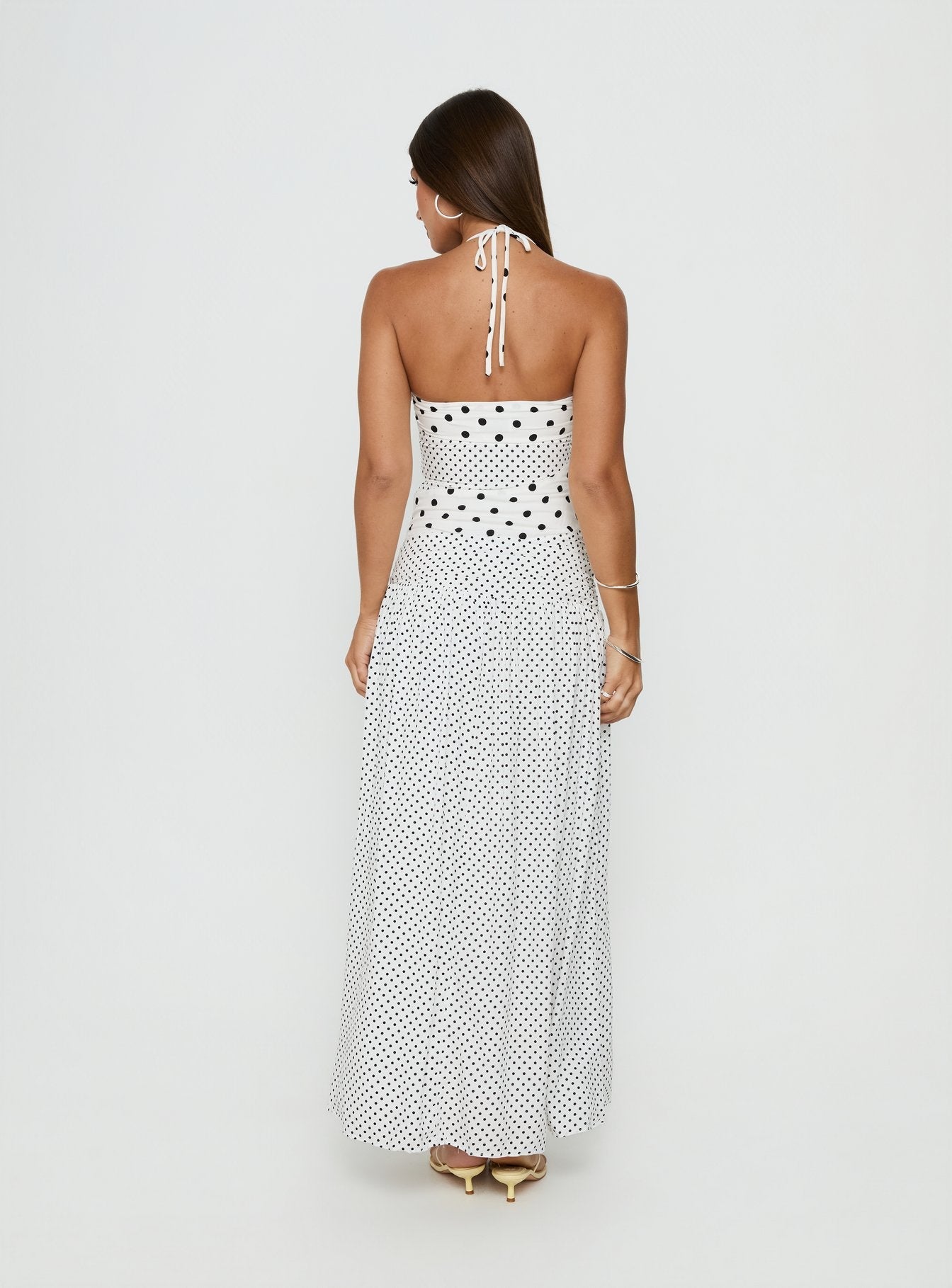 Marguerite Halter Maxi Dress White Polka Petite - women's maxi dress by Ellevoria - view 5