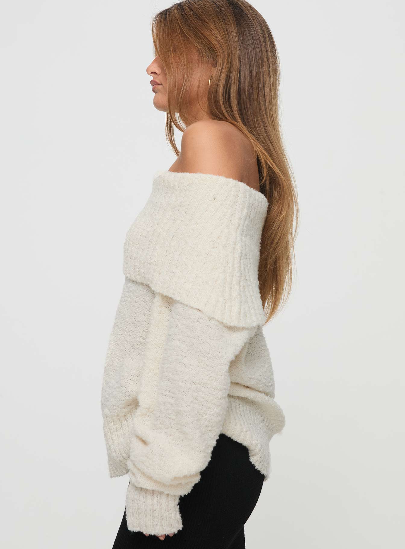 Parkley Boucle Off The Shoulder Sweater Cream women's sweater by Ellevoria
