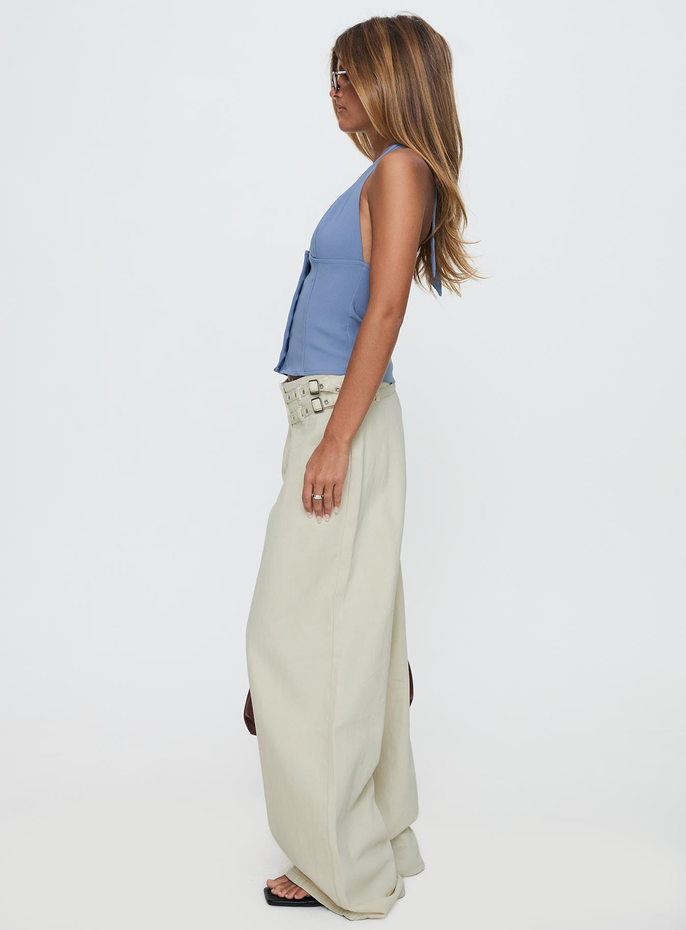 Paltrow Mid Rise Wide Leg Cargo Jeans Cream women's denim jeans by Ellevoria