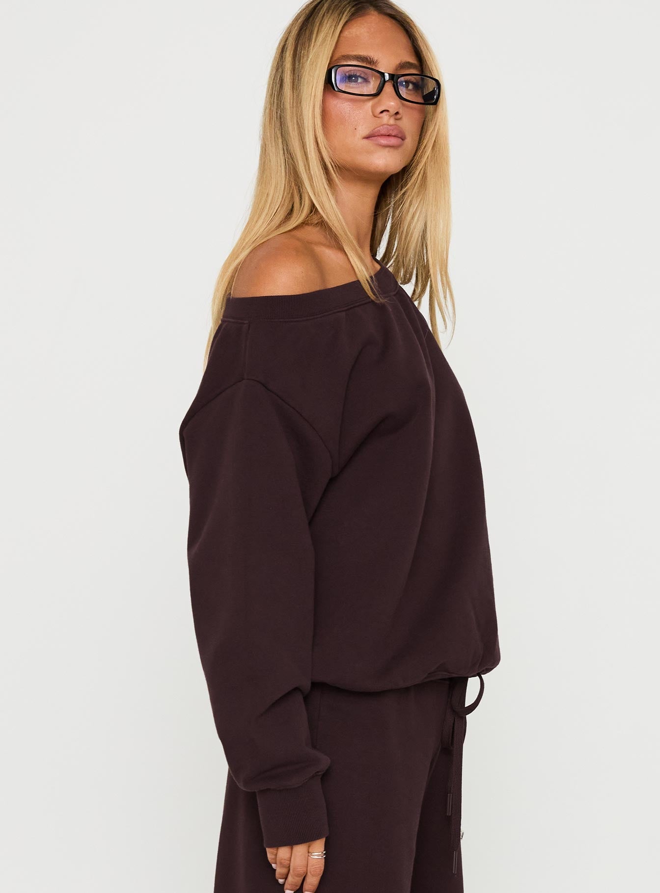 Wellness Off The Shoulder Jumper Brown women's sweater by Ellevoria