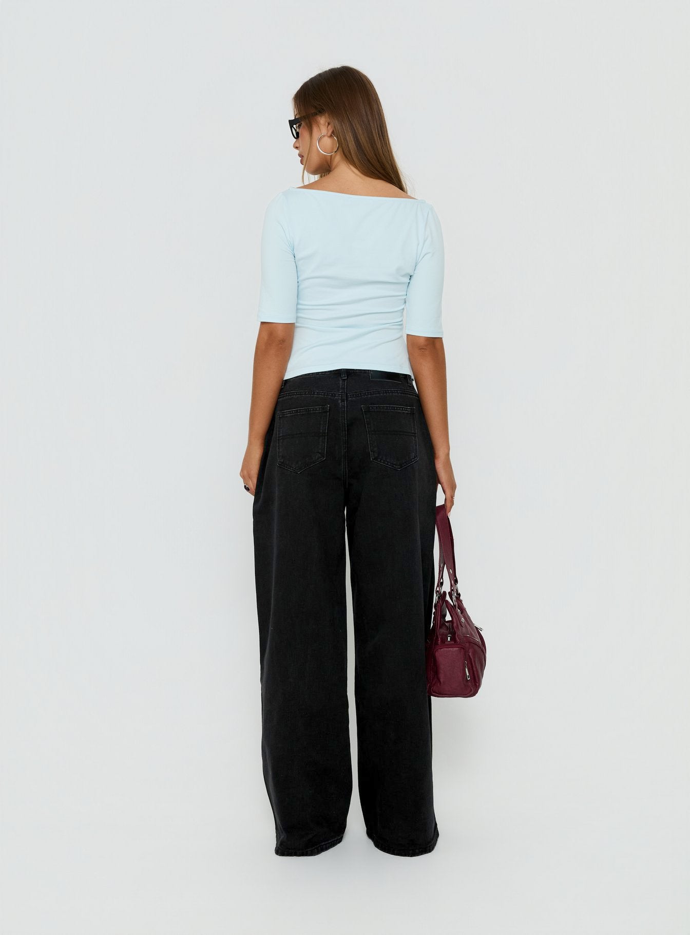 Naylor Mid Rise Wide Leg Jeans Washed Black Denim women's denim jeans by Ellevoria