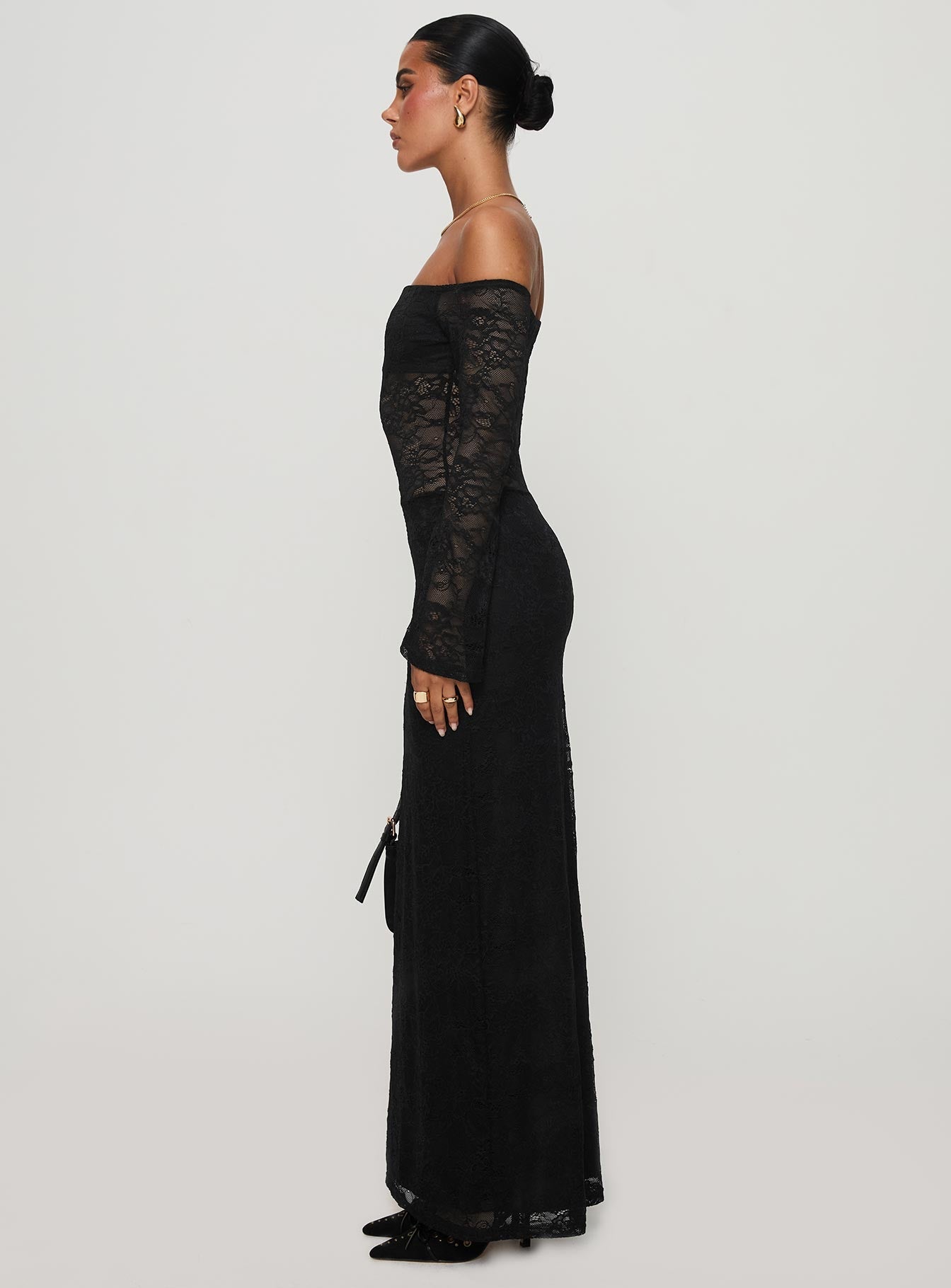 Pinot Grigio Long Sleeve Lace Maxi Dress Black - women's maxi dress by Ellevoria - view 4