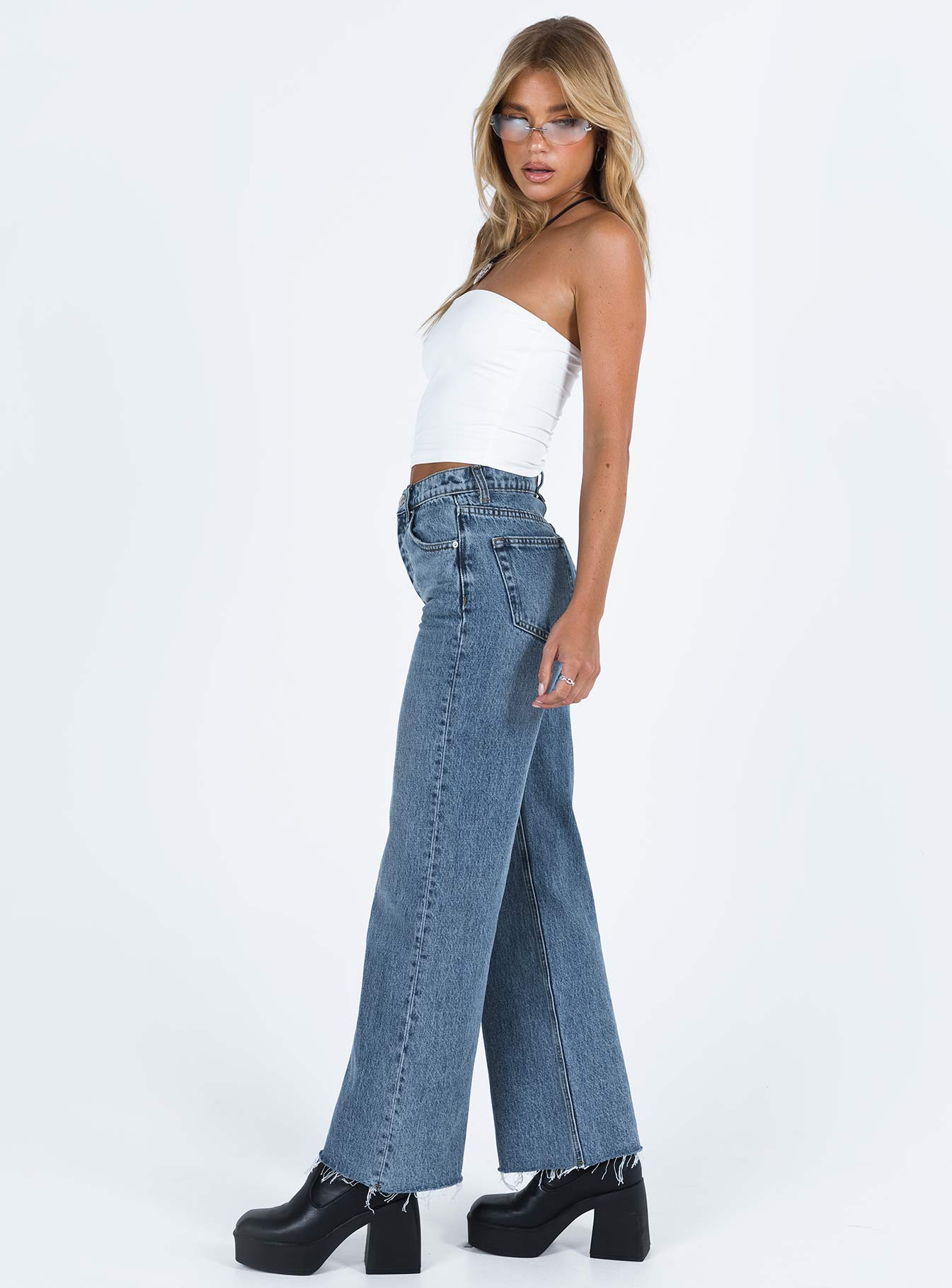 Fawcett High Rise Straight Leg Jeans Mid Blue Wash women's denim jeans by Ellevoria