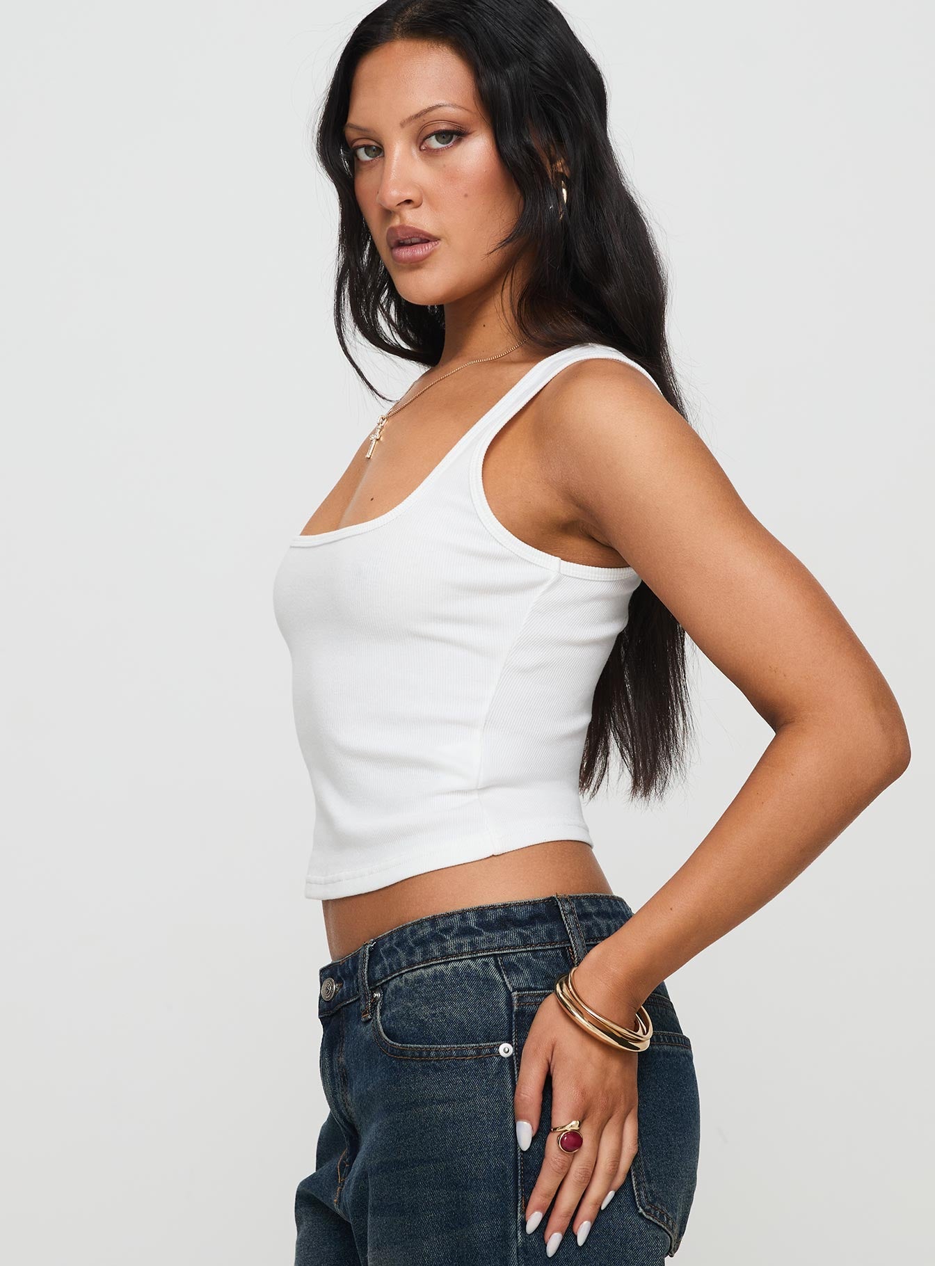Baseline Square Neck Rib Tank Top White - women's top by Ellevoria - view 4