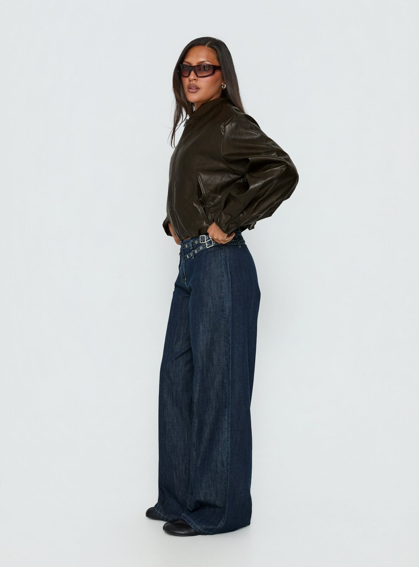 Paltrow Mid Rise Wide Leg Cargo Jeans Dark Blue Wash women's denim jeans by Ellevoria