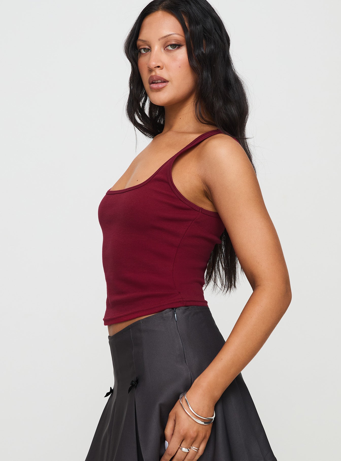 Baseline Square Neck Rib Tank Top Red - women's top by Ellevoria - view 4