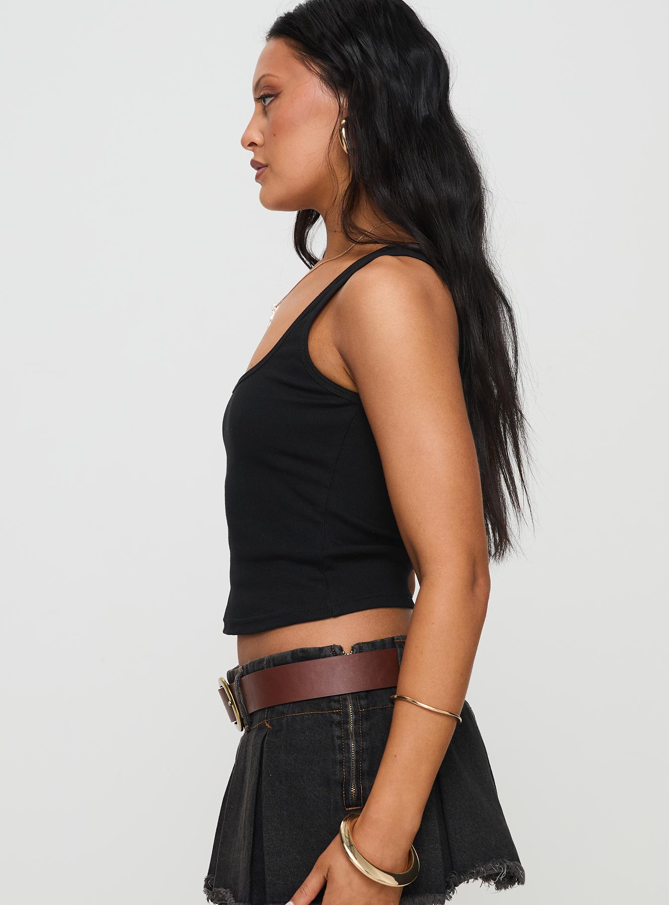Baseline Square Neck Rib Tank Top Black - women's top by Ellevoria - view 4