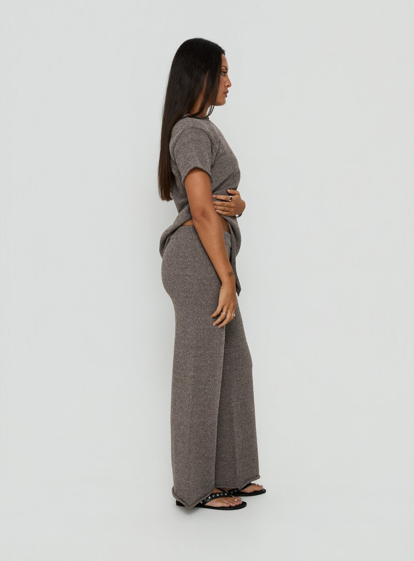 Calisse Knit Wide Leg Pants Mocha women's pant set by Ellevoria