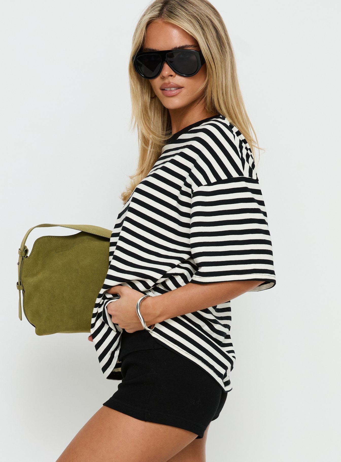 Settle Down Short Sleeve Top Black / White Stripe women's matching set by Ellevoria