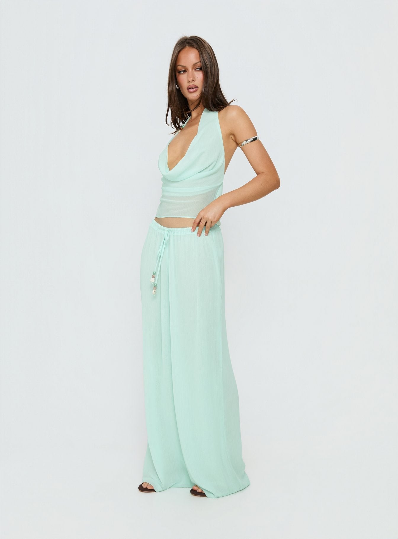 Distinction Chiffon Pants Aqua women's pant set by Ellevoria