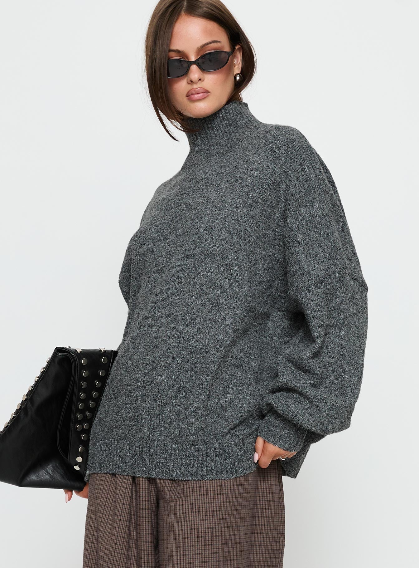 Patrizia Funnel Neck Knit Sweater Grey women's sweater by Ellevoria