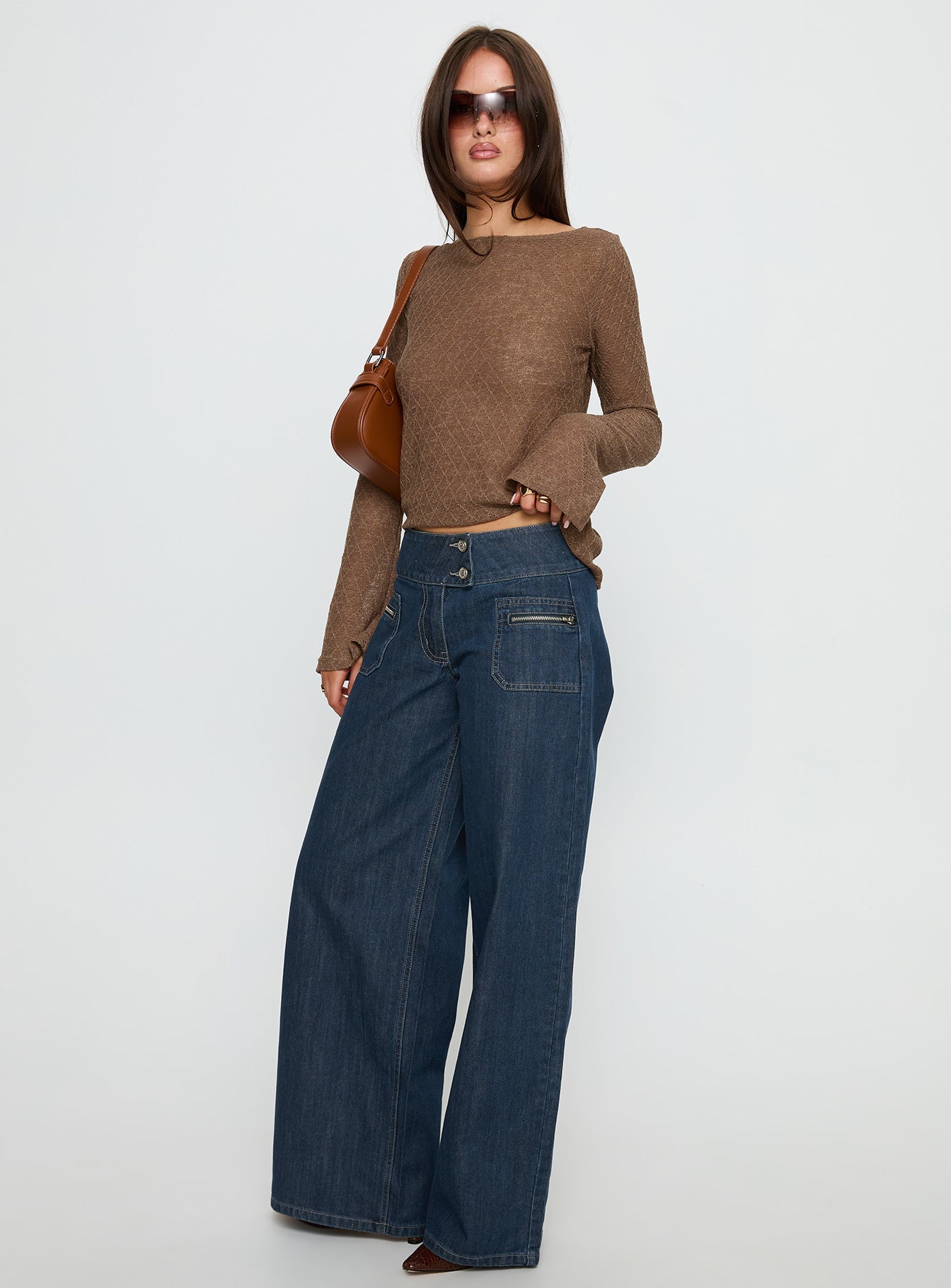 Unwritten Mid Rise Wide Leg Jeans Dark Blue Wash women's denim jeans by Ellevoria