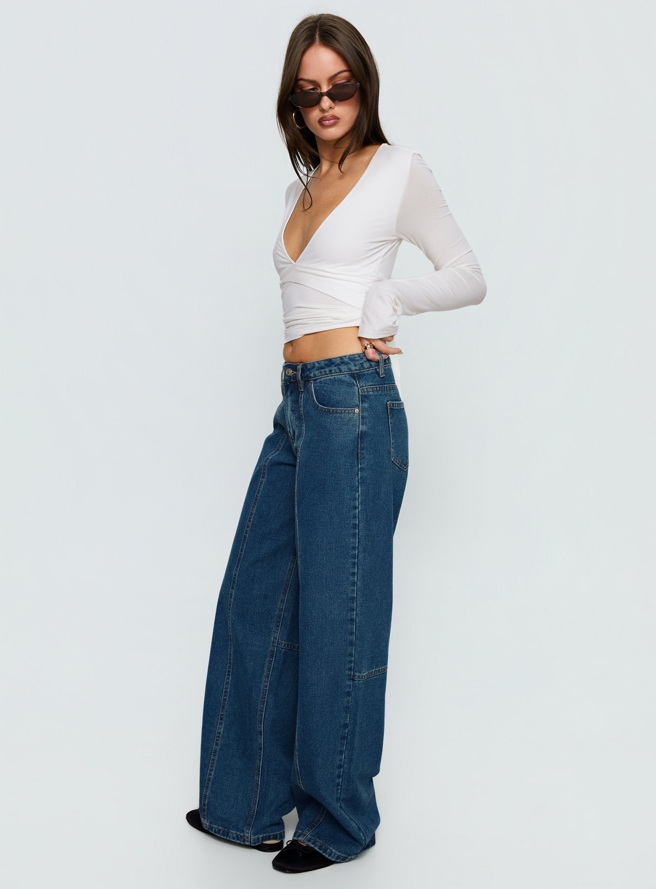 Lando Low Rise Straight Leg Jeans Mid Blue Wash women's denim jeans by Ellevoria