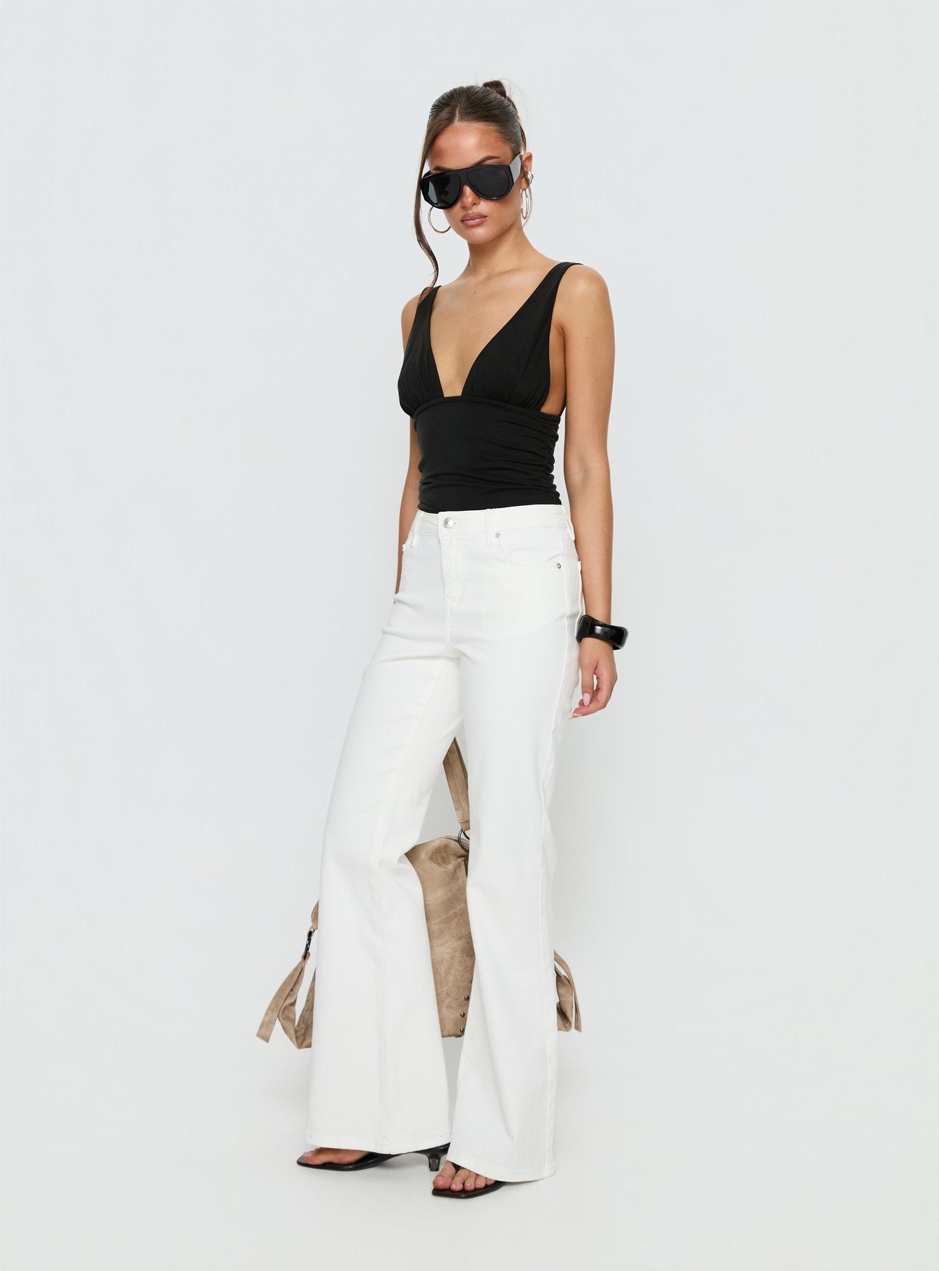 Magic Mirror Mid Rise Bootleg Jeans Ecru women's denim jeans by Ellevoria