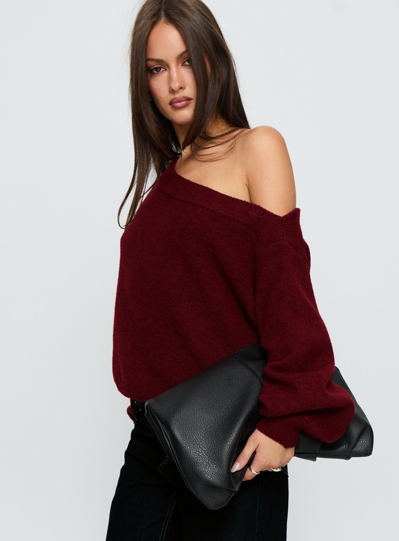 Noble Off The Shoulder Sweater Red women's sweater by Ellevoria