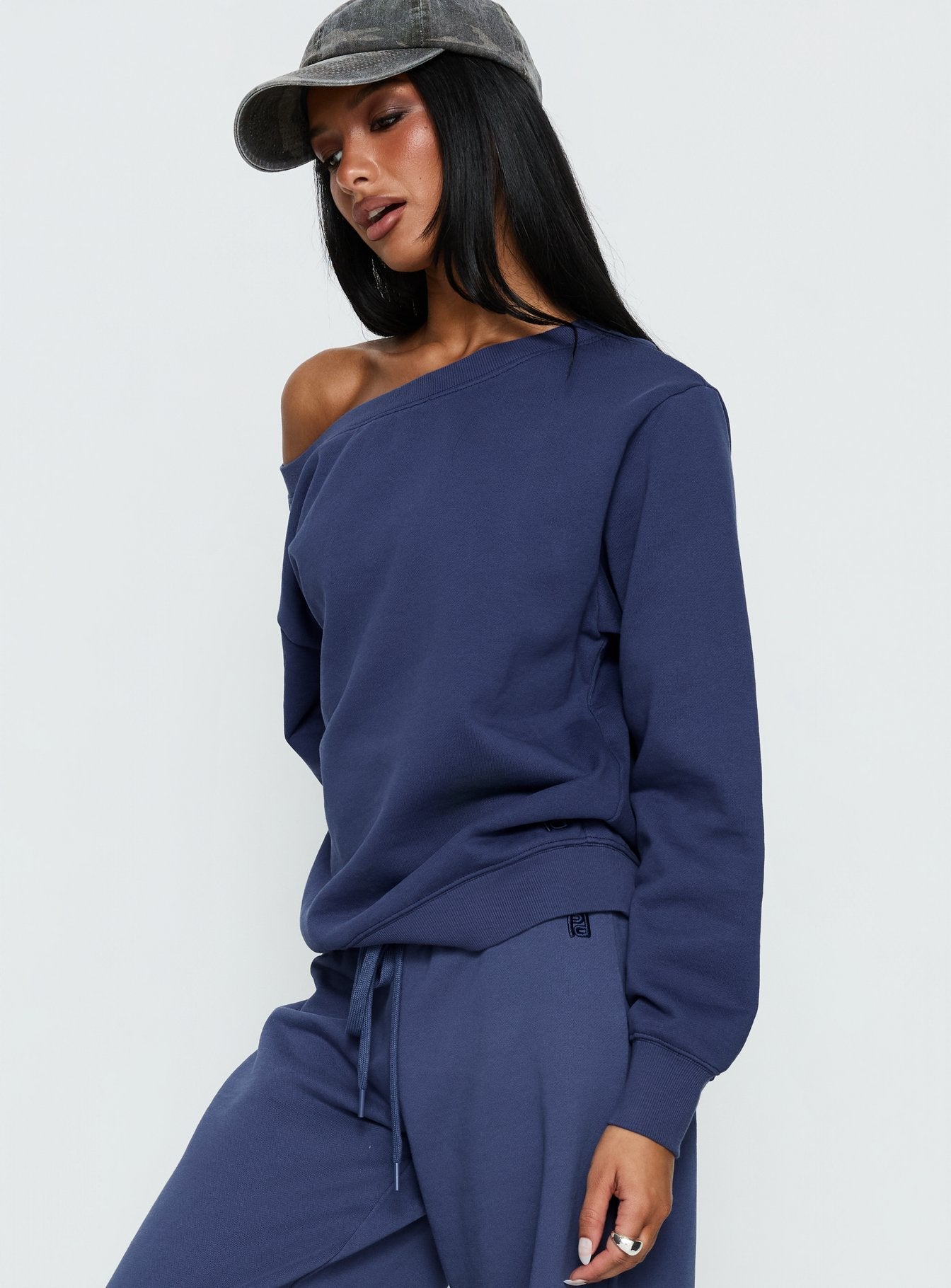 Wellness Off the Shoulder Jumper Navy women's sweater by Ellevoria