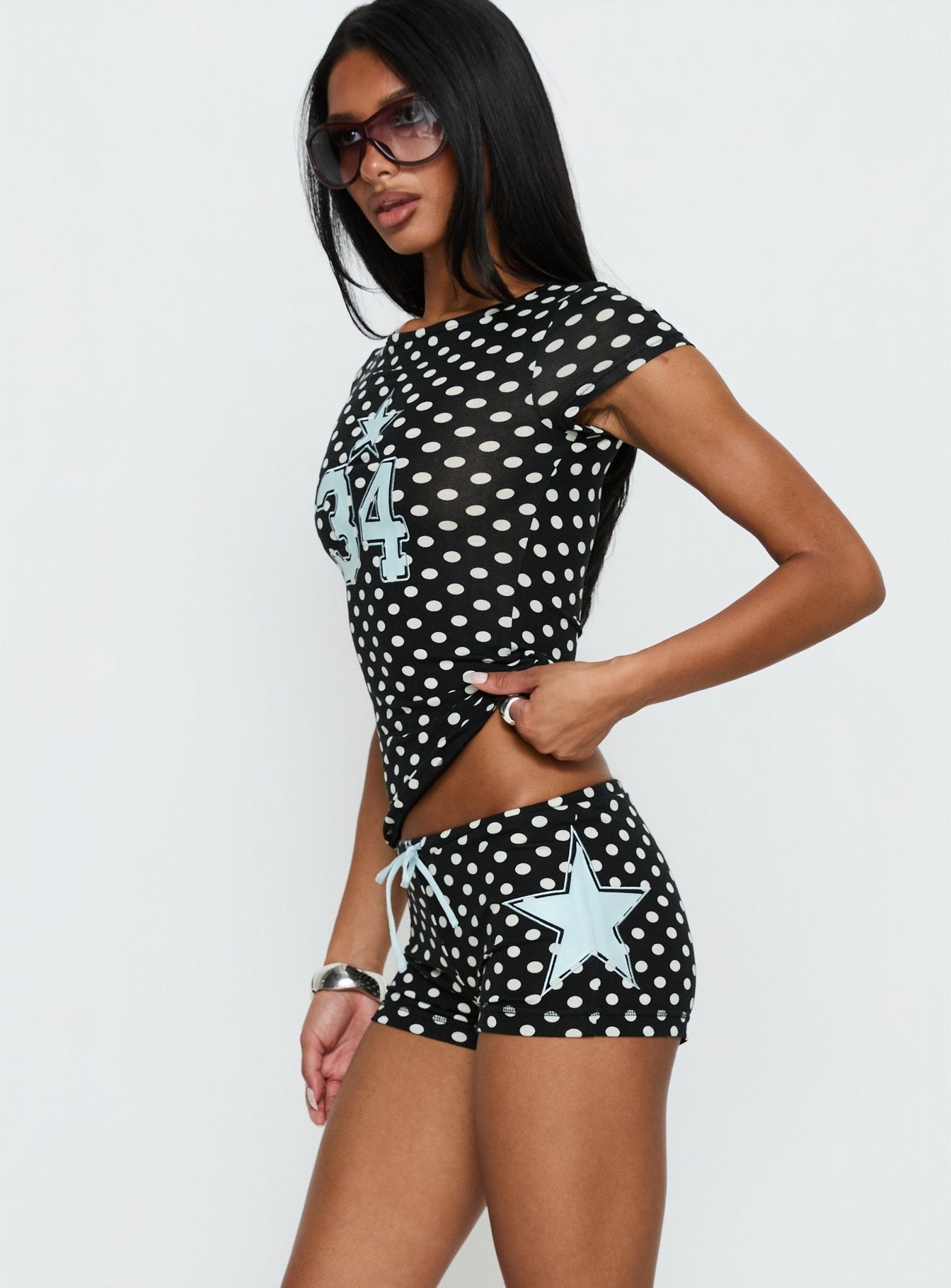 Elacie Micro Shorts Black Polka Dot women's two piece set by Ellevoria