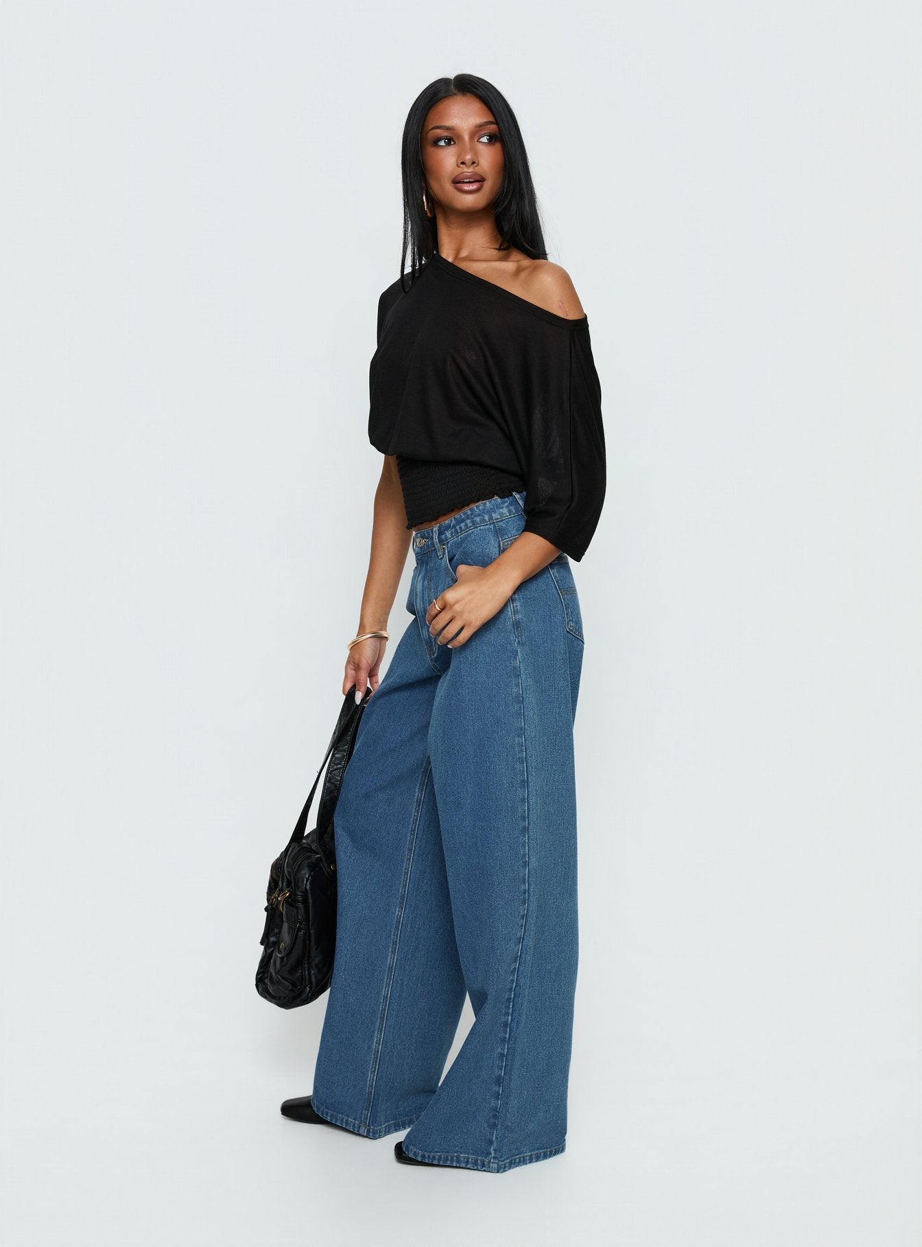 Naylor Mid Rise Wide Leg Jeans Mid Blue Wash women's denim jeans by Ellevoria