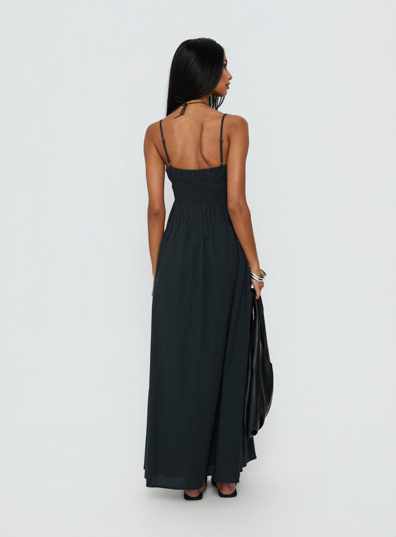Magnolie Shirred Maxi Dress Charcoal - women's maxi dress by Ellevoria - view 4