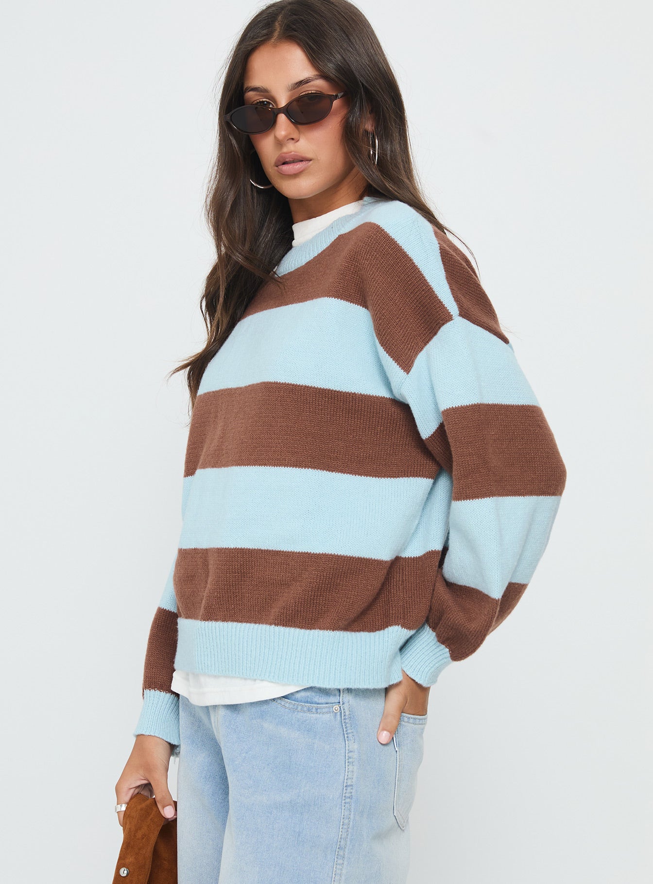 Ardentia Crew Neck Knit Sweater Aqua Stripe women's sweater by Ellevoria