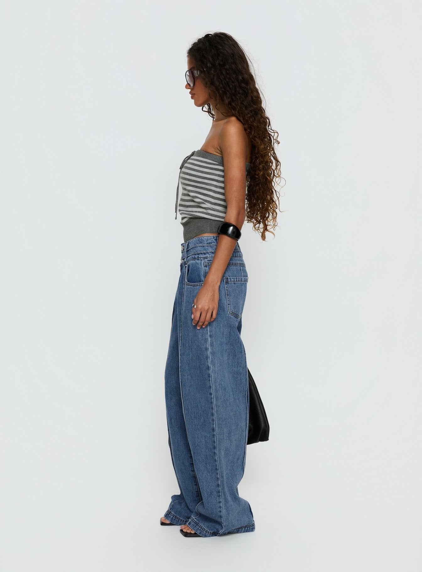Hannalee Low Rise Wide Leg Jeans Mid Blue Wash women's denim jeans by Ellevoria