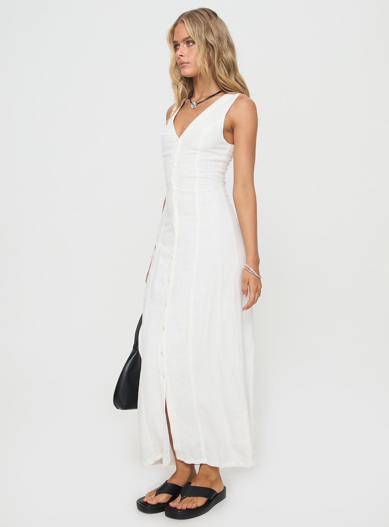 Summer Season Linen Blend Maxi Dress White - women's maxi dress by Ellevoria - view 4