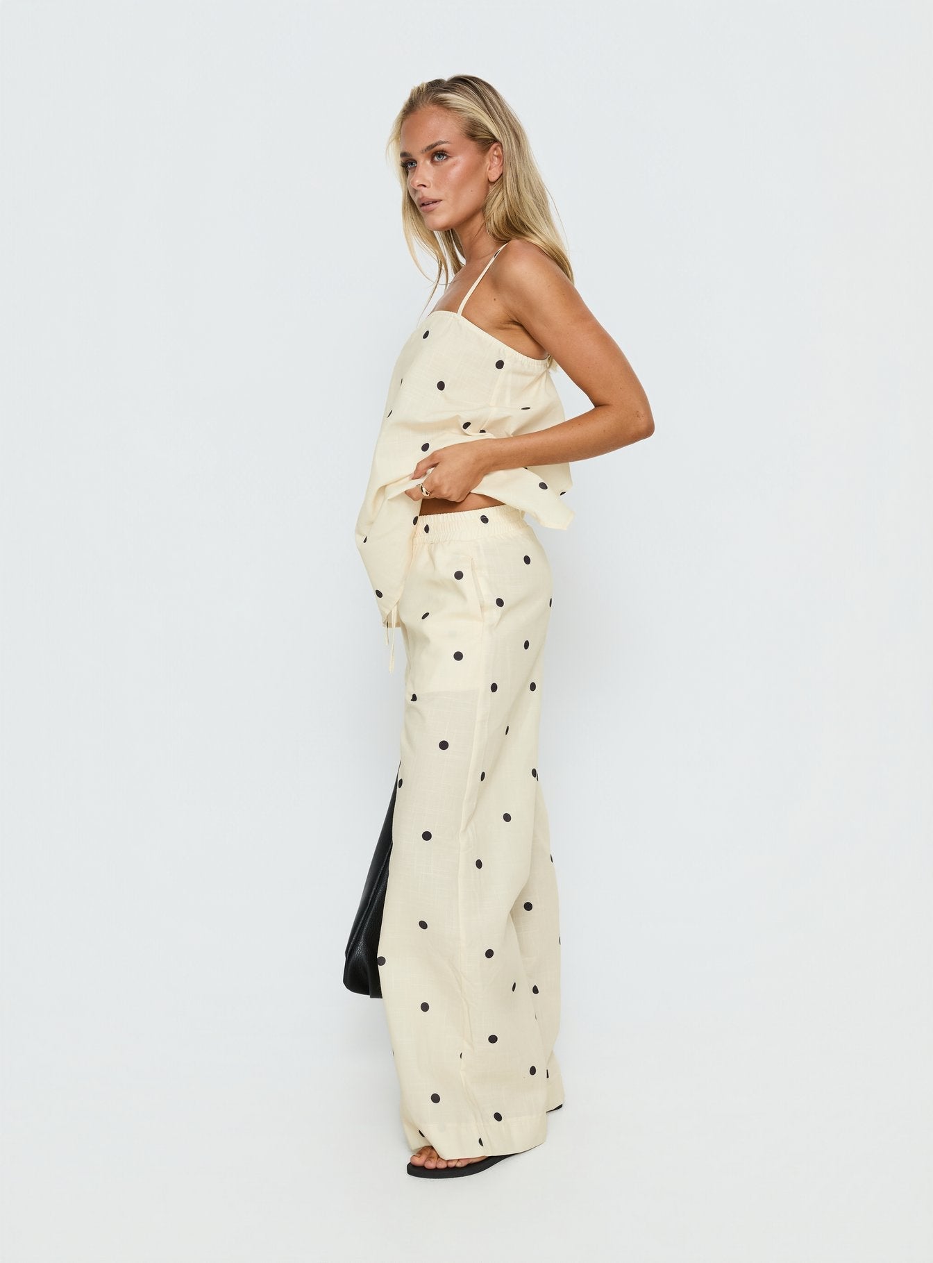 Bellara Tie Waist Pants Yellow Polka - loose fit women's bottoms by Ellevoria