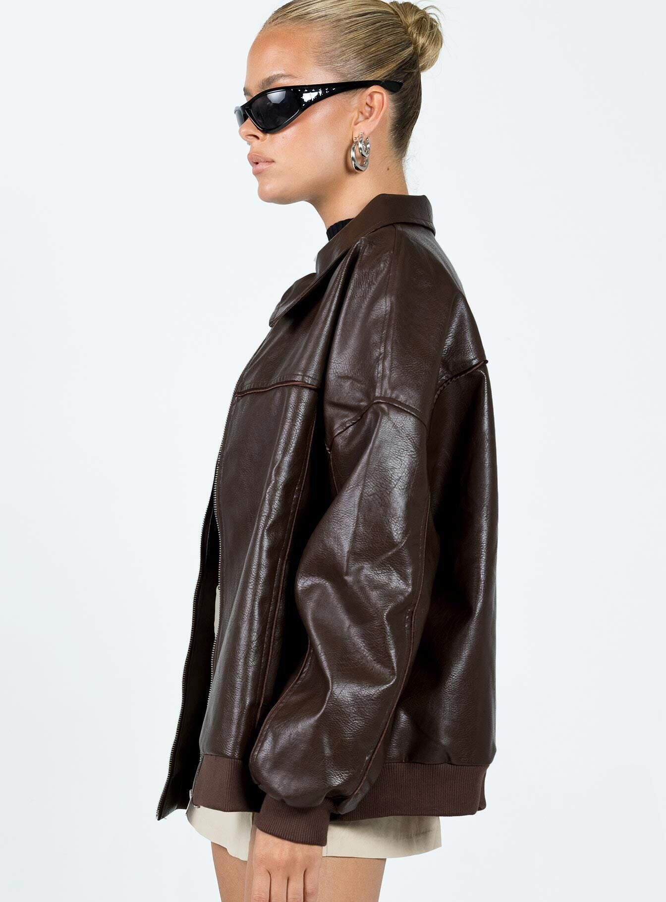 Goldsmith Faux Leather Bomber Jacket Brown women's jacket by Ellevoria