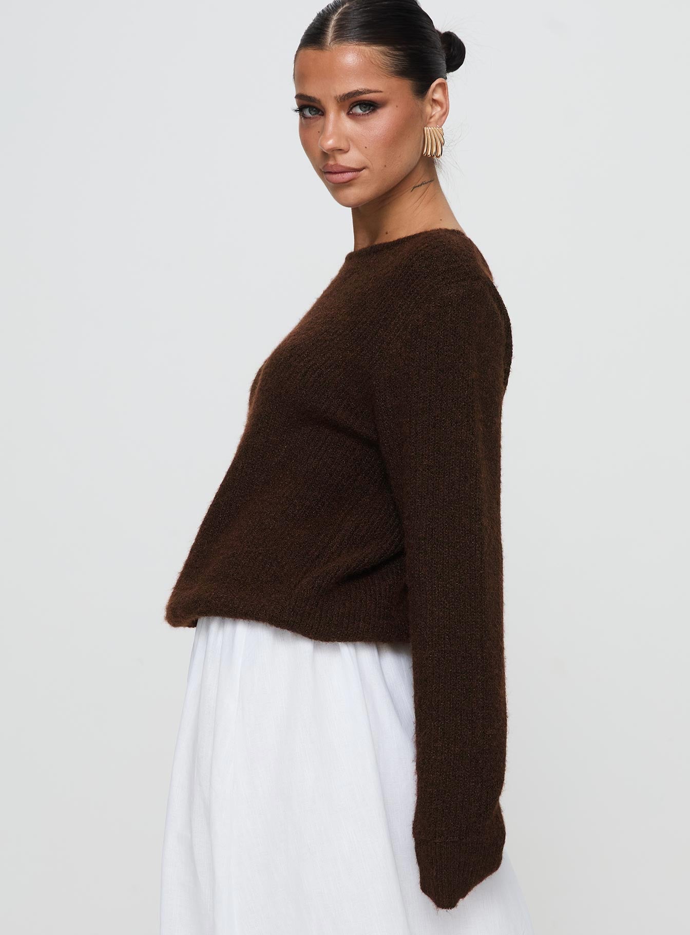 Abrams Rib Knit Crew Sweater Chocolate Marle women's sweater by Ellevoria