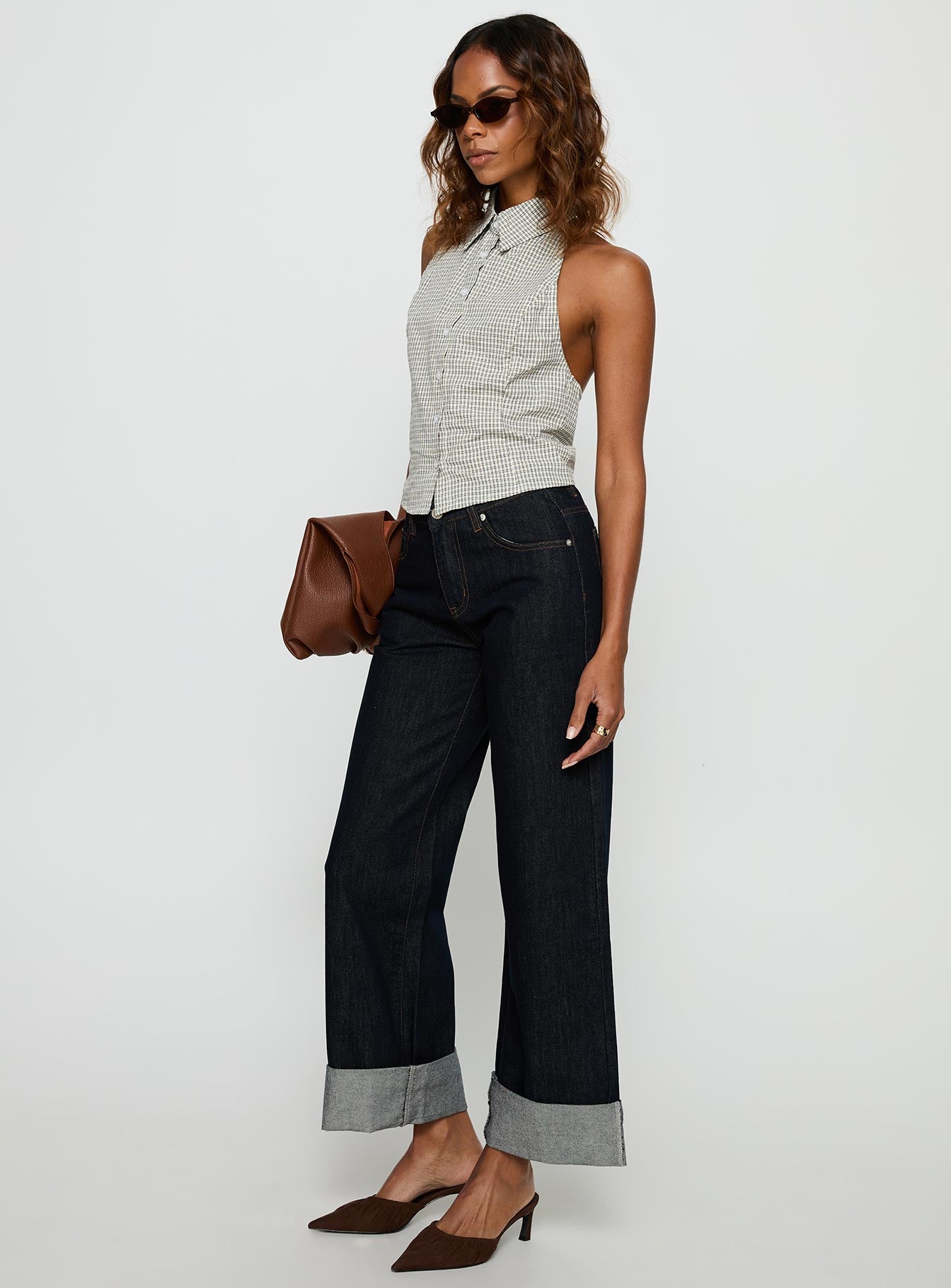 Squire Mid Rise Straight Leg Folded Hem Jeans Indigo Wash women's denim jeans by Ellevoria