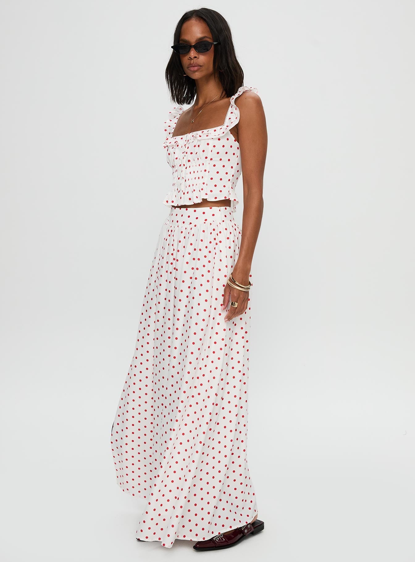 Valerio Maxi Skirt White / Red women's two piece set by Ellevoria