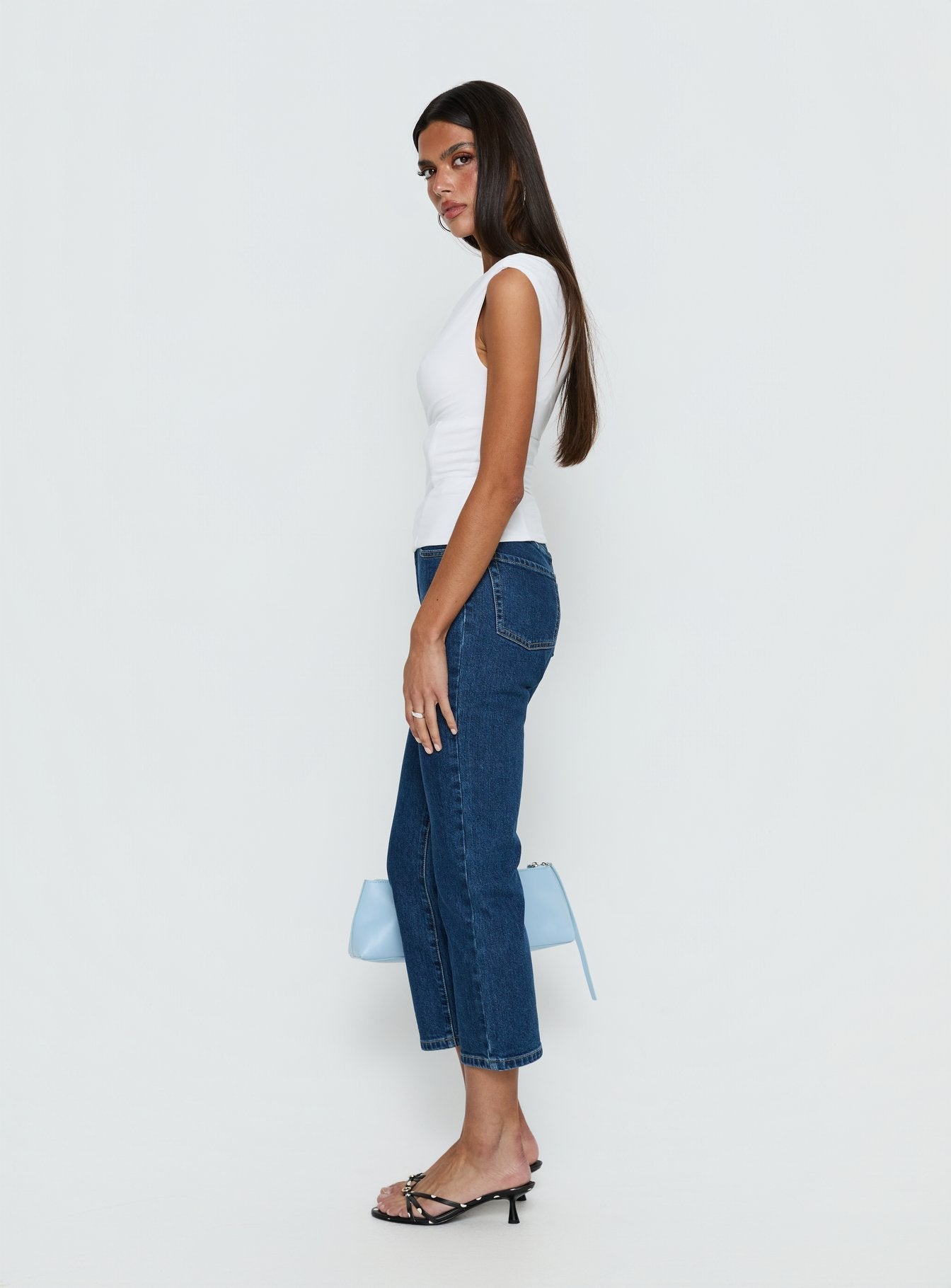 Cindee High Rise Cropped Jeans Mid Blue Wash women's denim jeans by Ellevoria